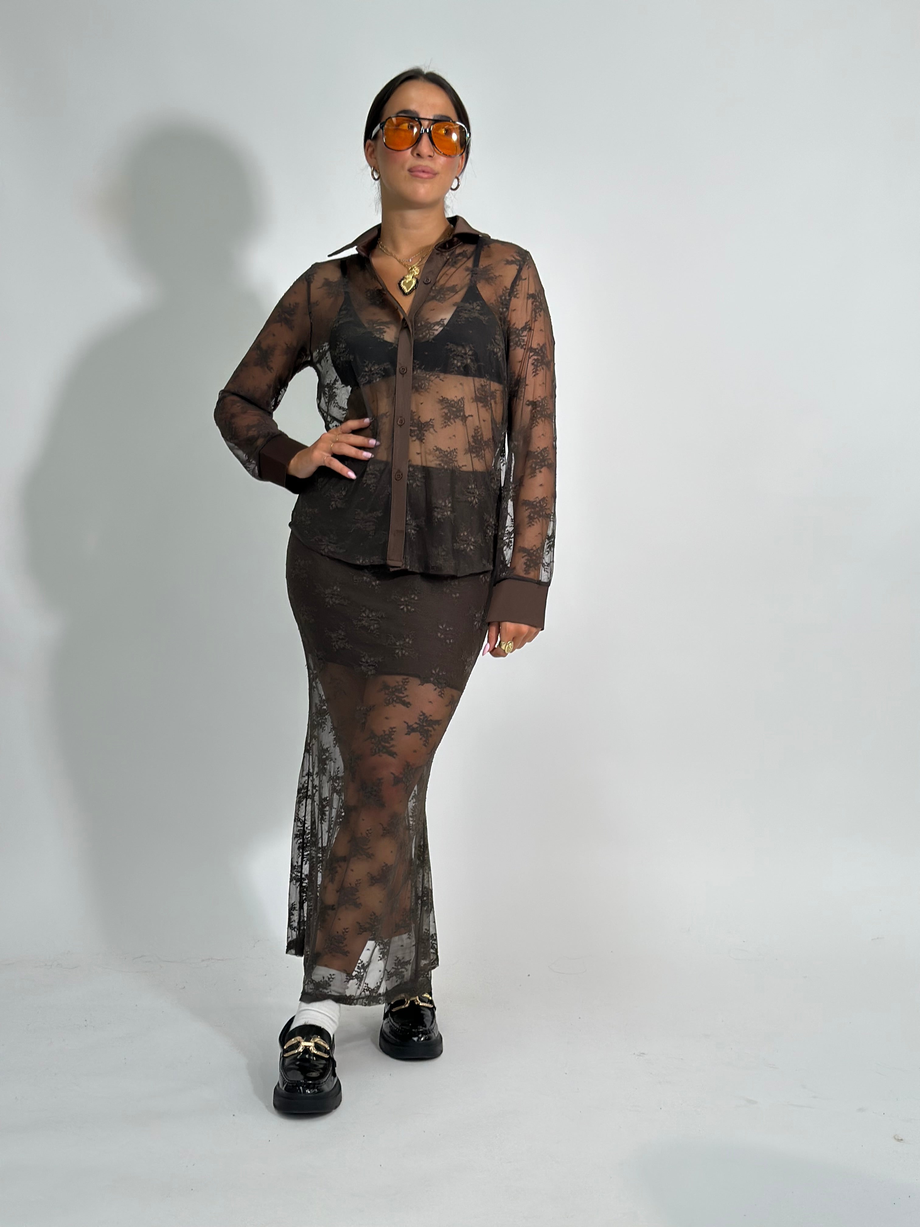 Gonna pizzo L5087 MARRONE