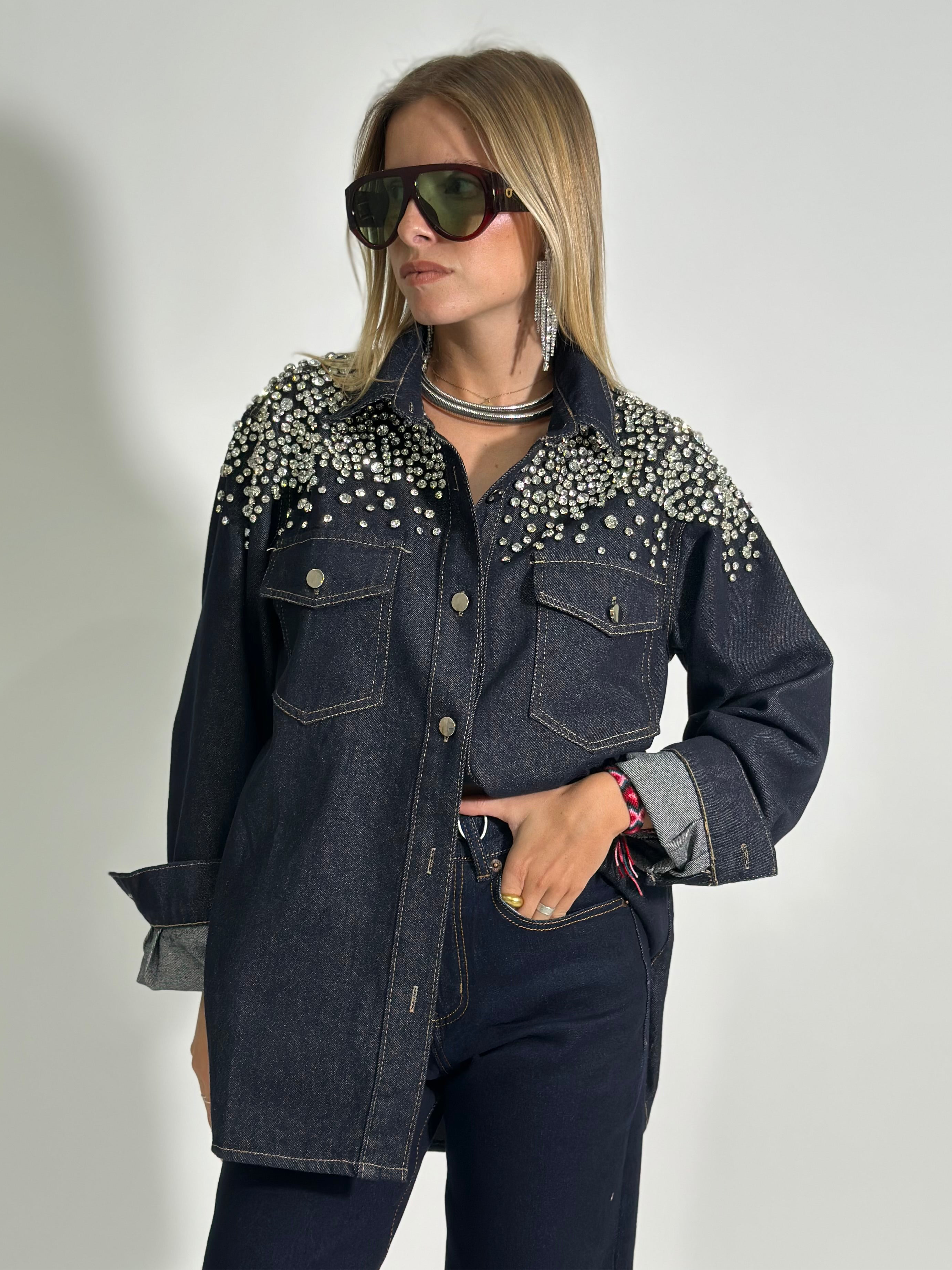 Giacca denim cristalli 2508 BLU