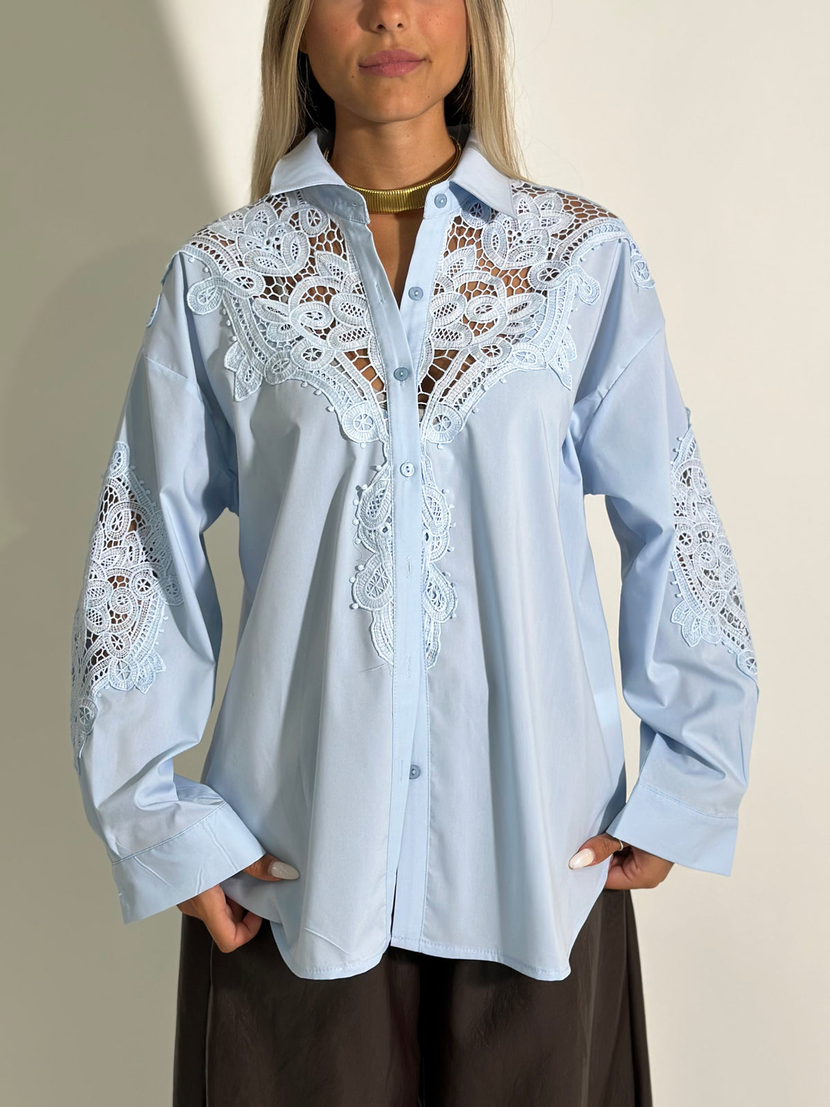 Camicia pizzo H2264 AZZURRO