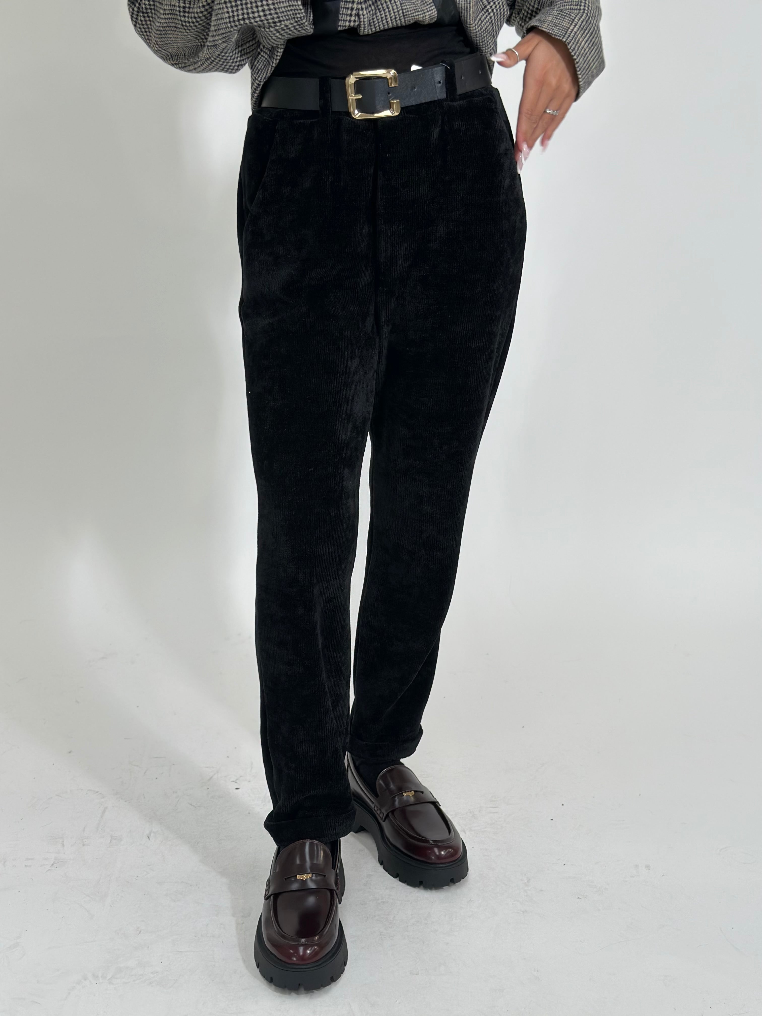 Pantalone costina K25337 NERO