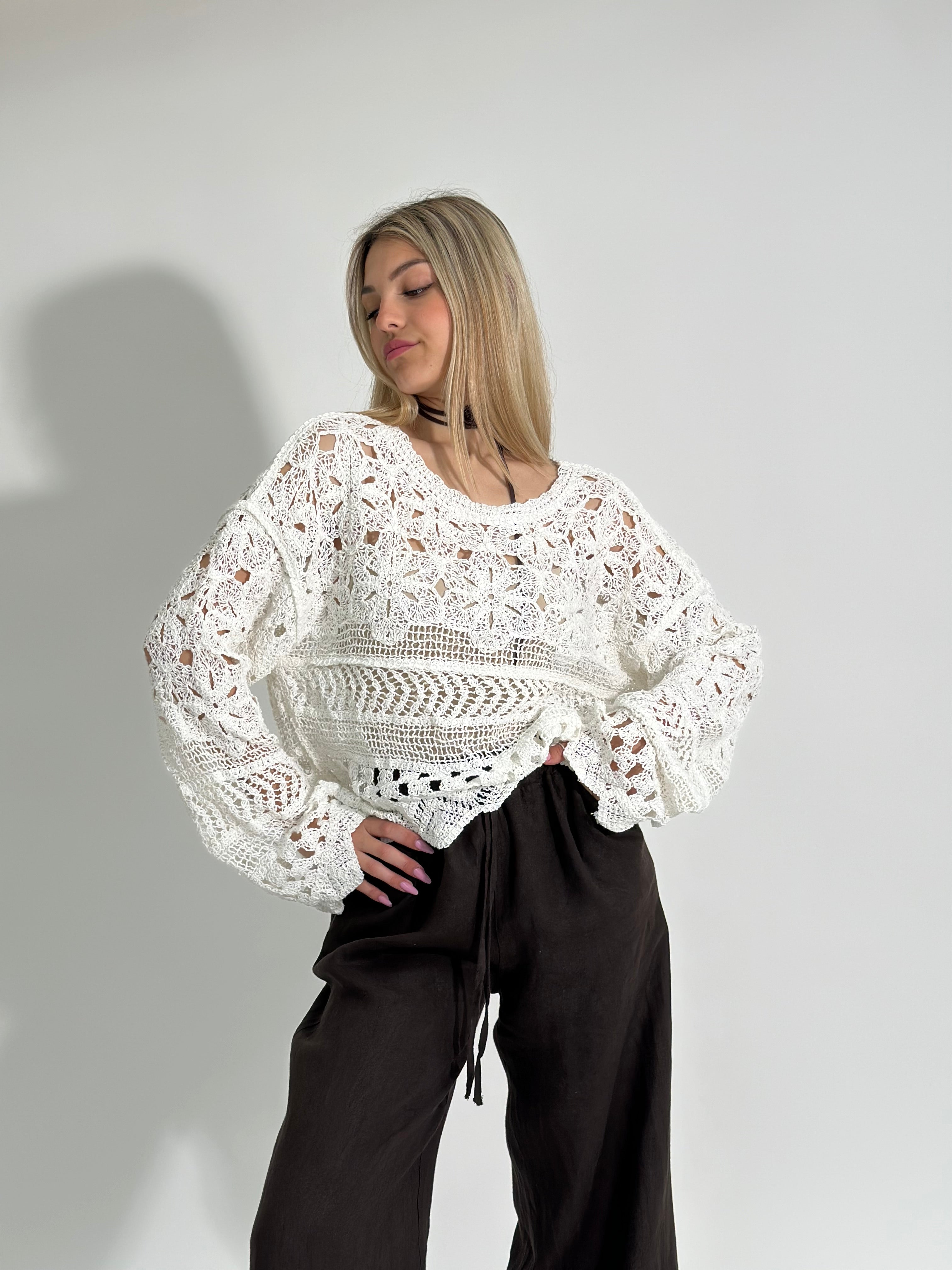 Maglia crochet ZS28087 PANNA