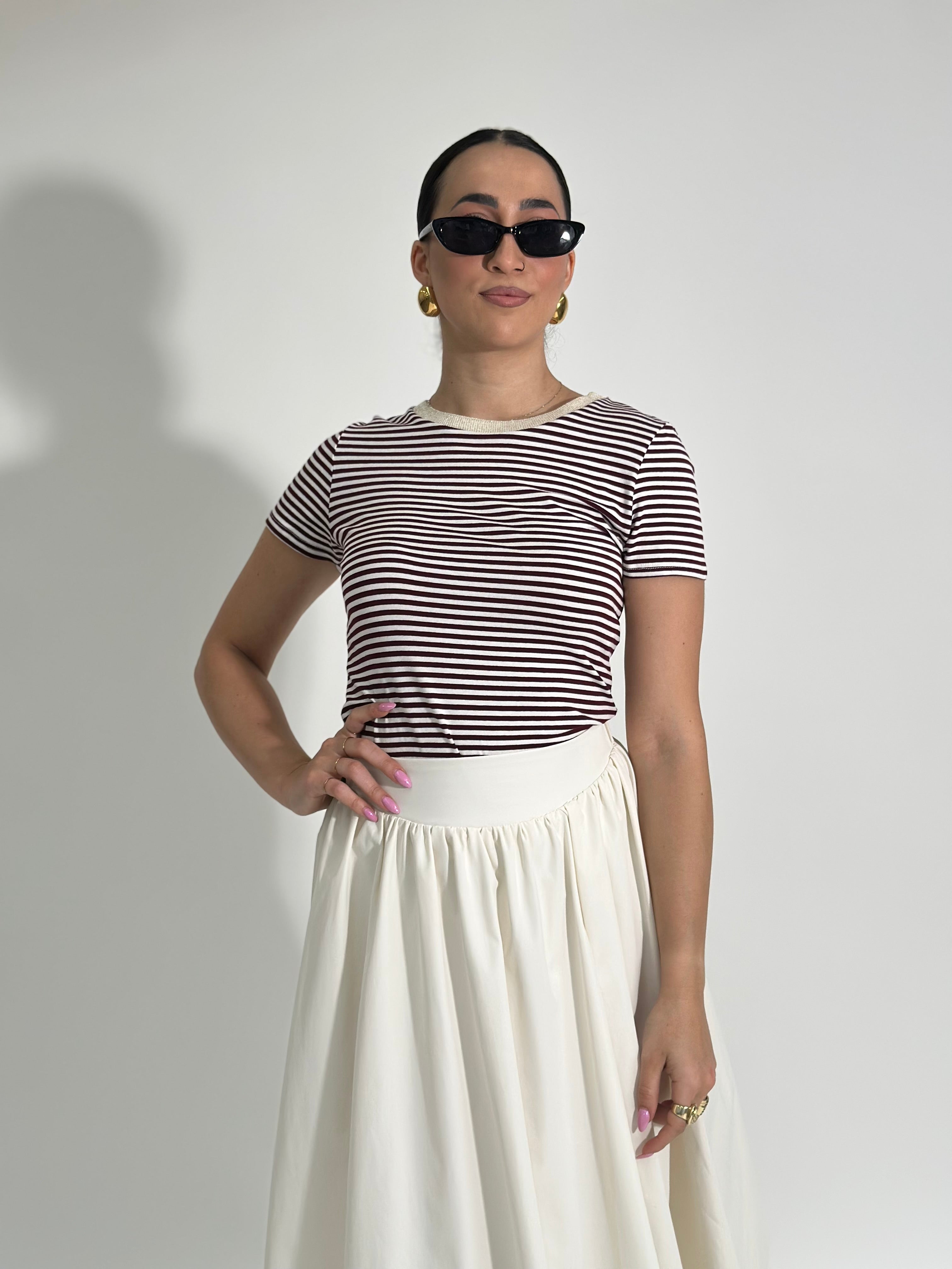 T-shirt righe 24504 BORDO'