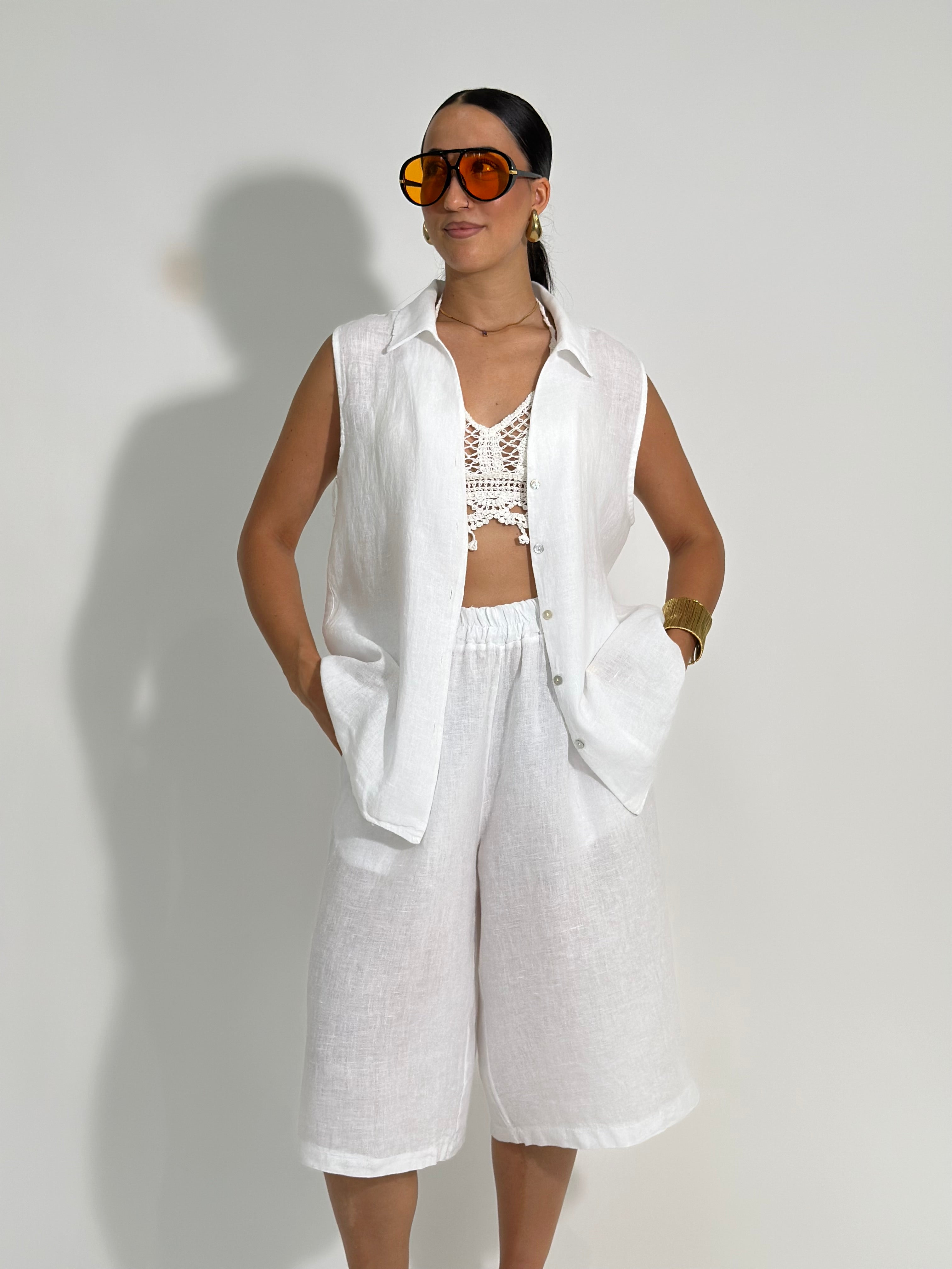 Bermuda maxi lino 7305 BIANCO