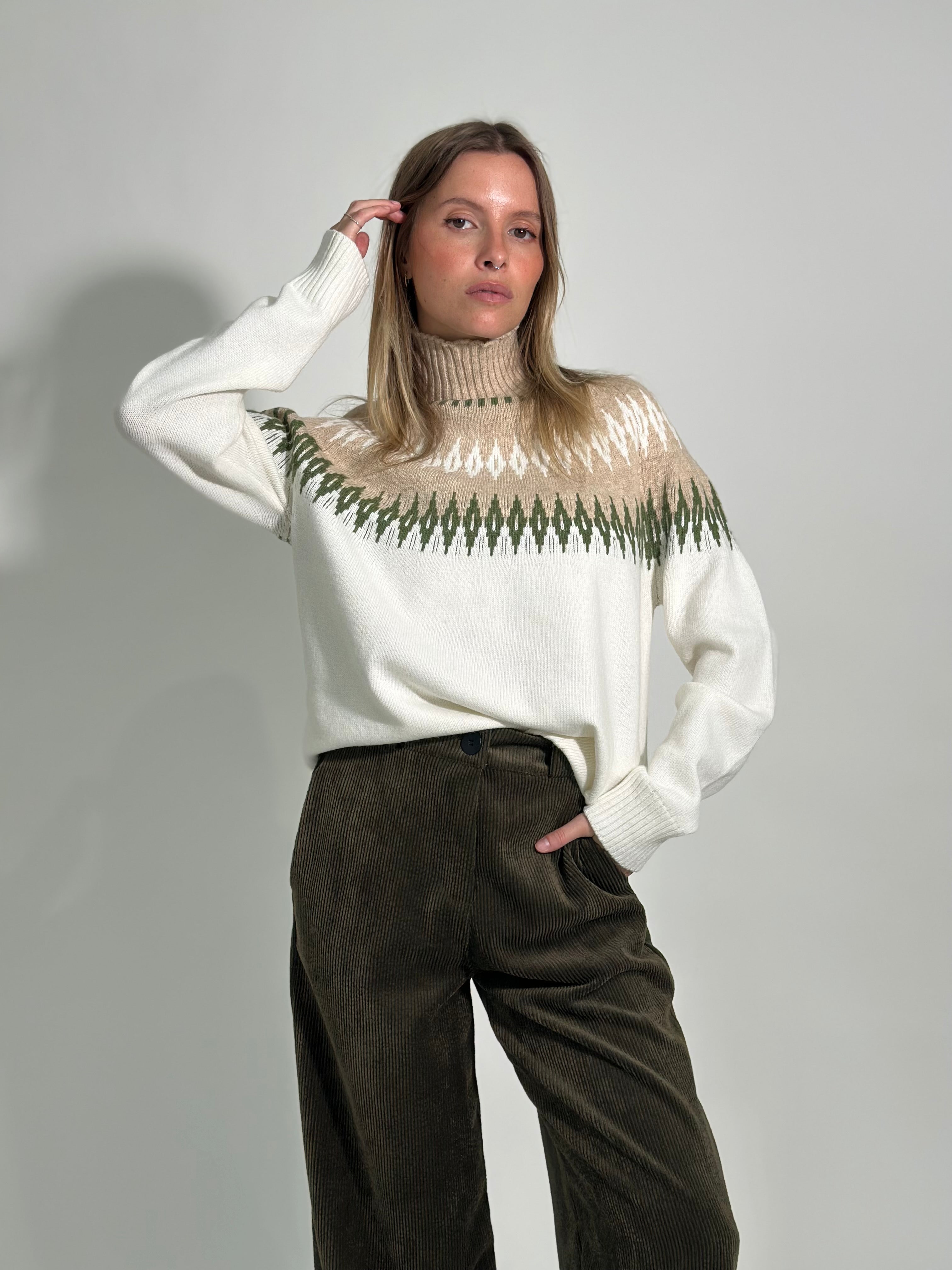 Maglia C658 ECRU'-VERDE