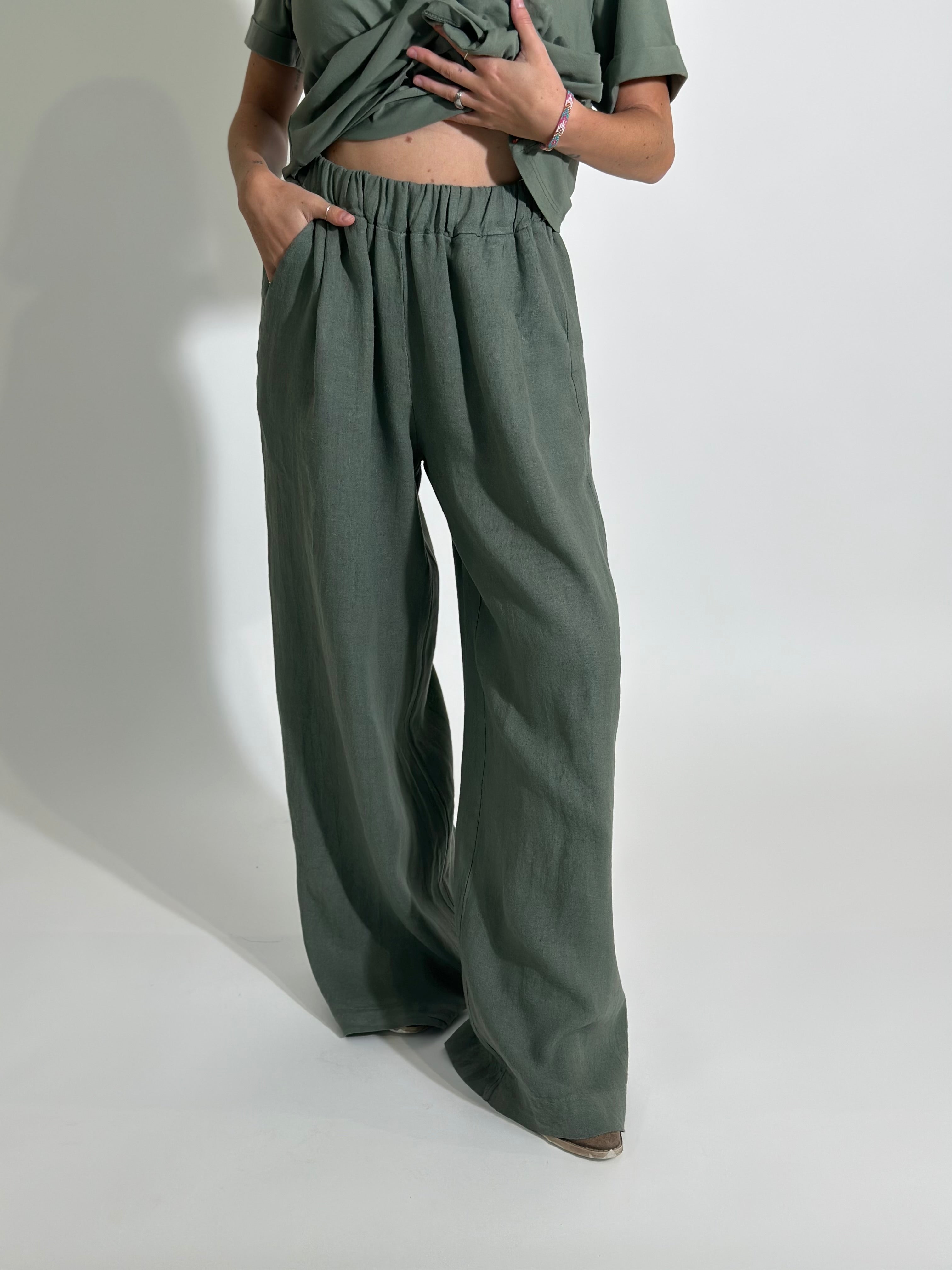 Pantalone lino 78223 VERDE