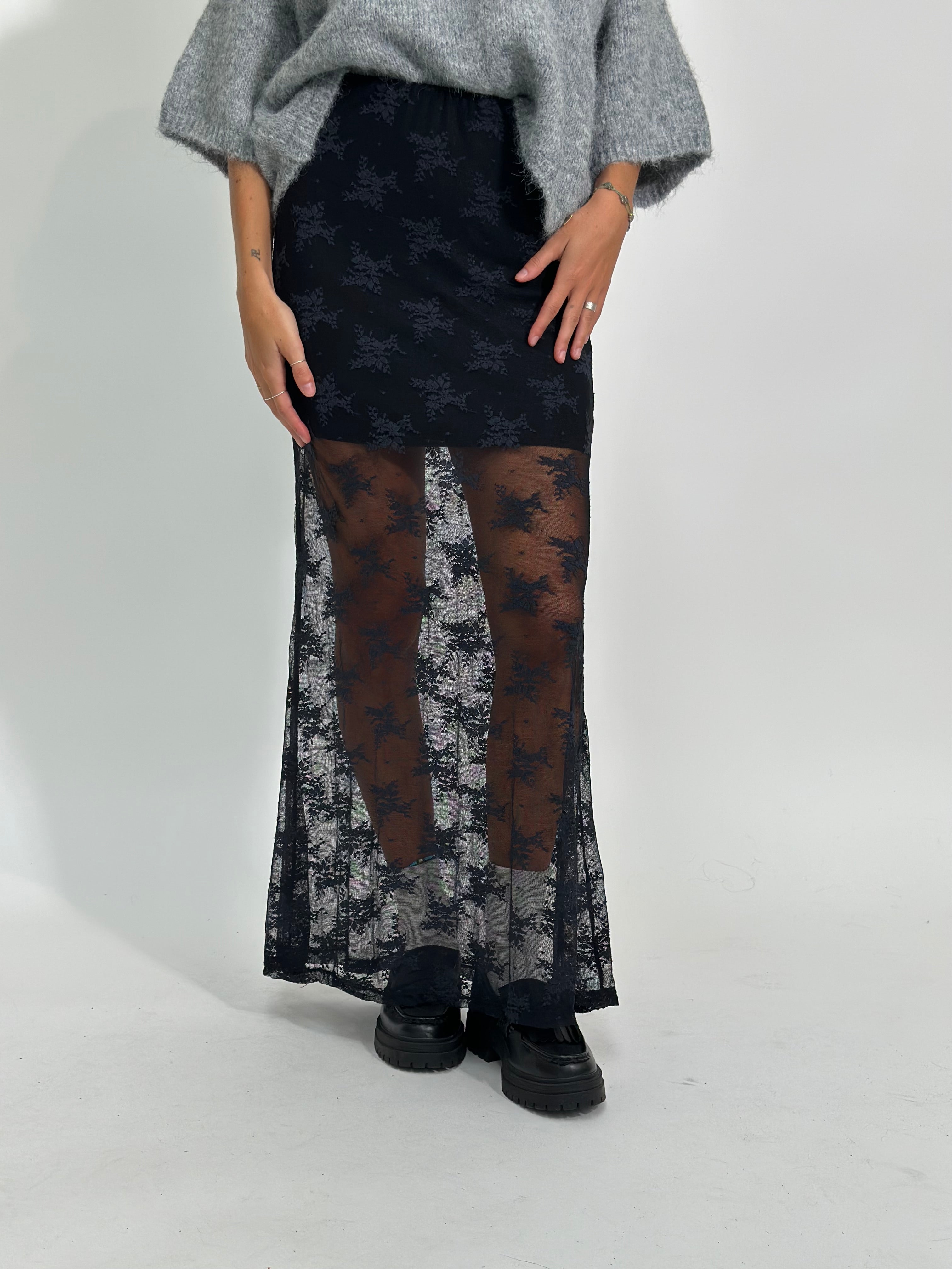Gonna pizzo L5087 NERO
