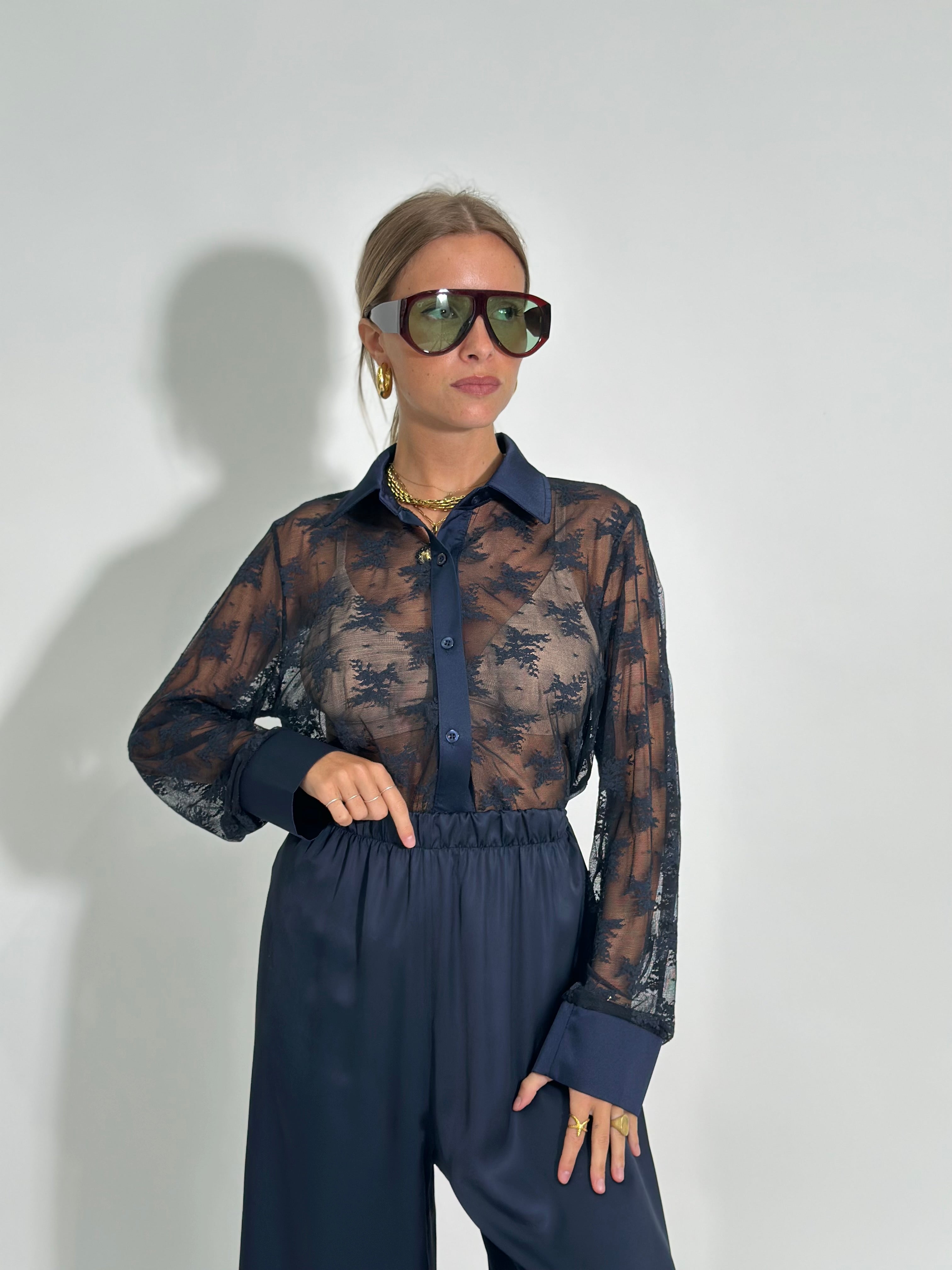 Camicia pizzo L3160 BLU