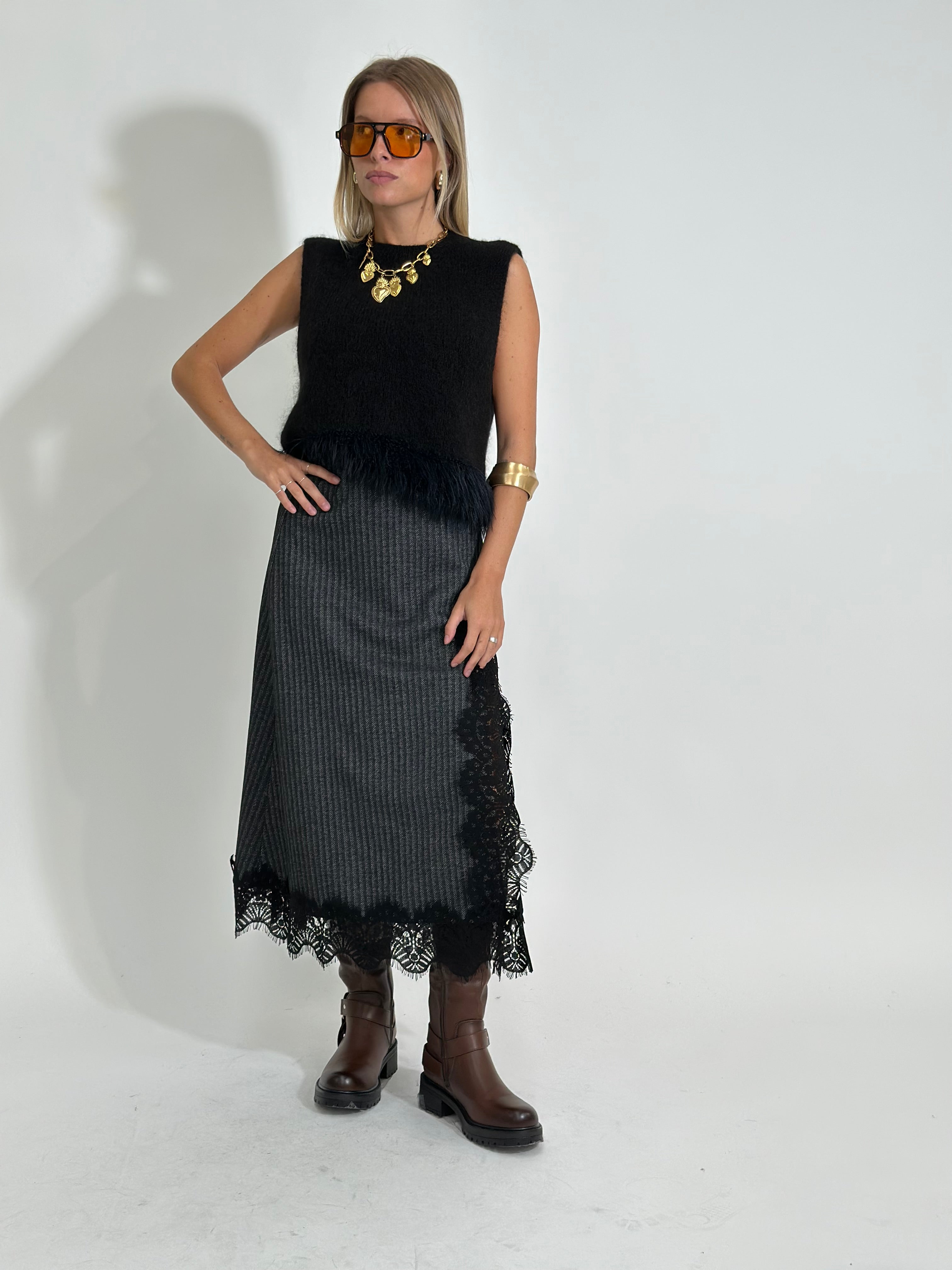 Gonna longuette pizzo 0158