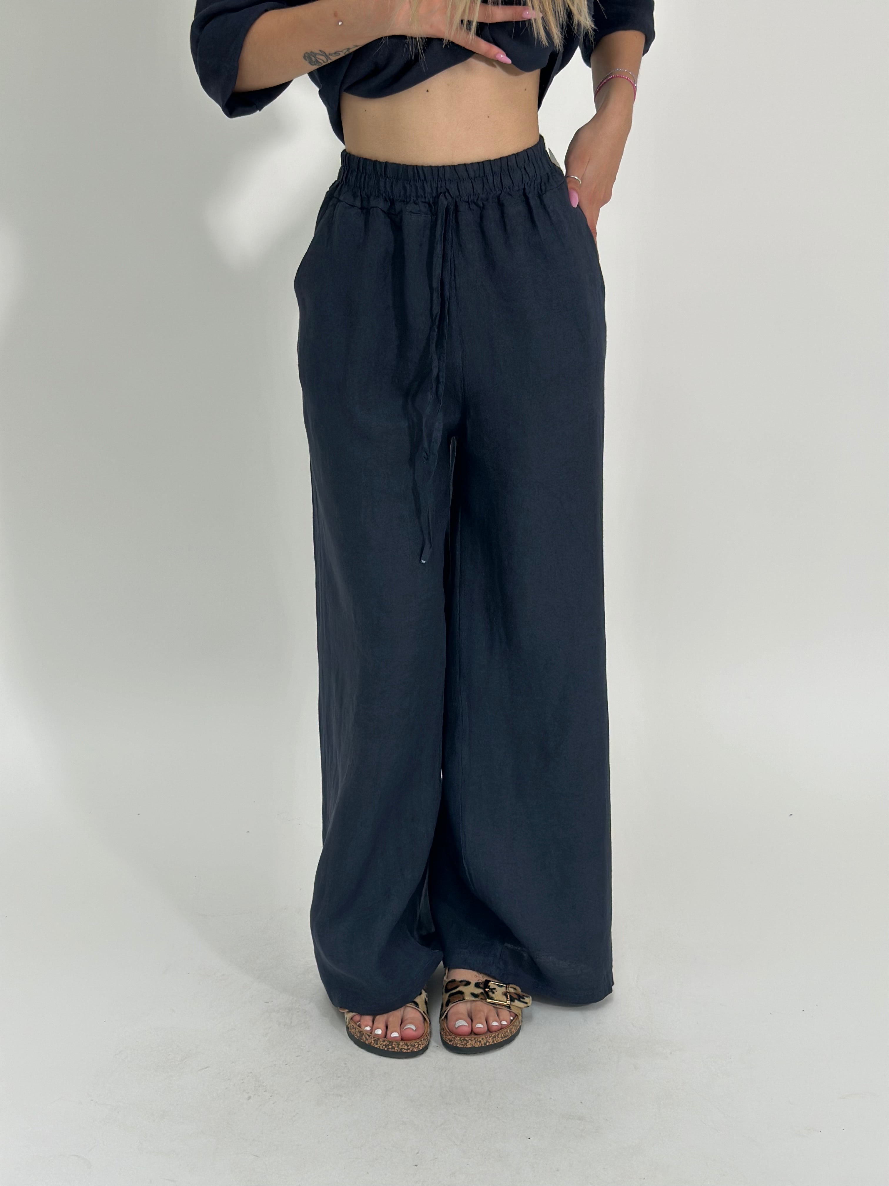 Pantalone lino 22967 BLU