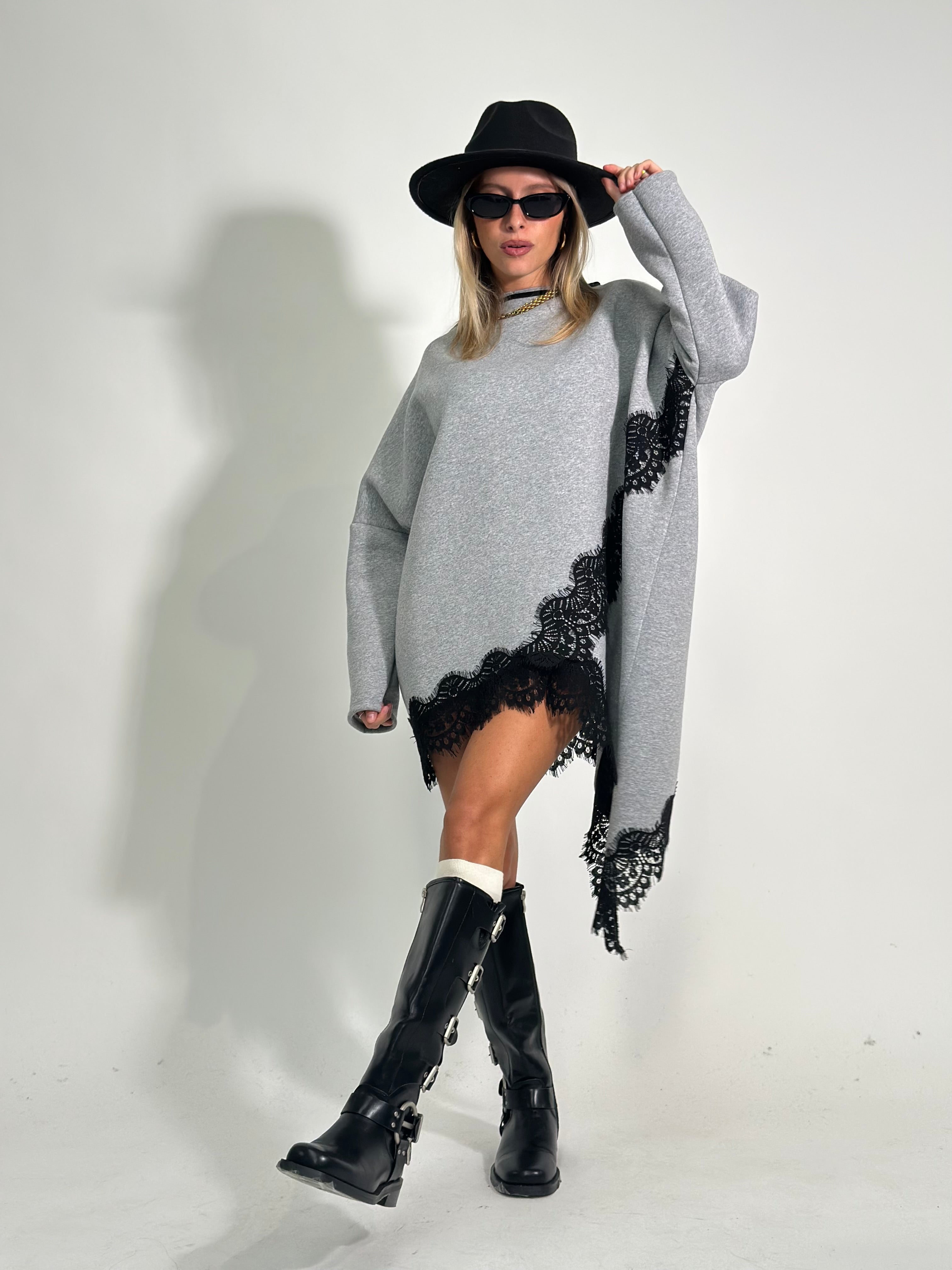 Felpa asimmetrica pizzo 80292