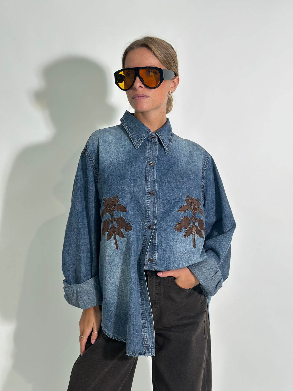 Camicia jeans ricamo 0797
