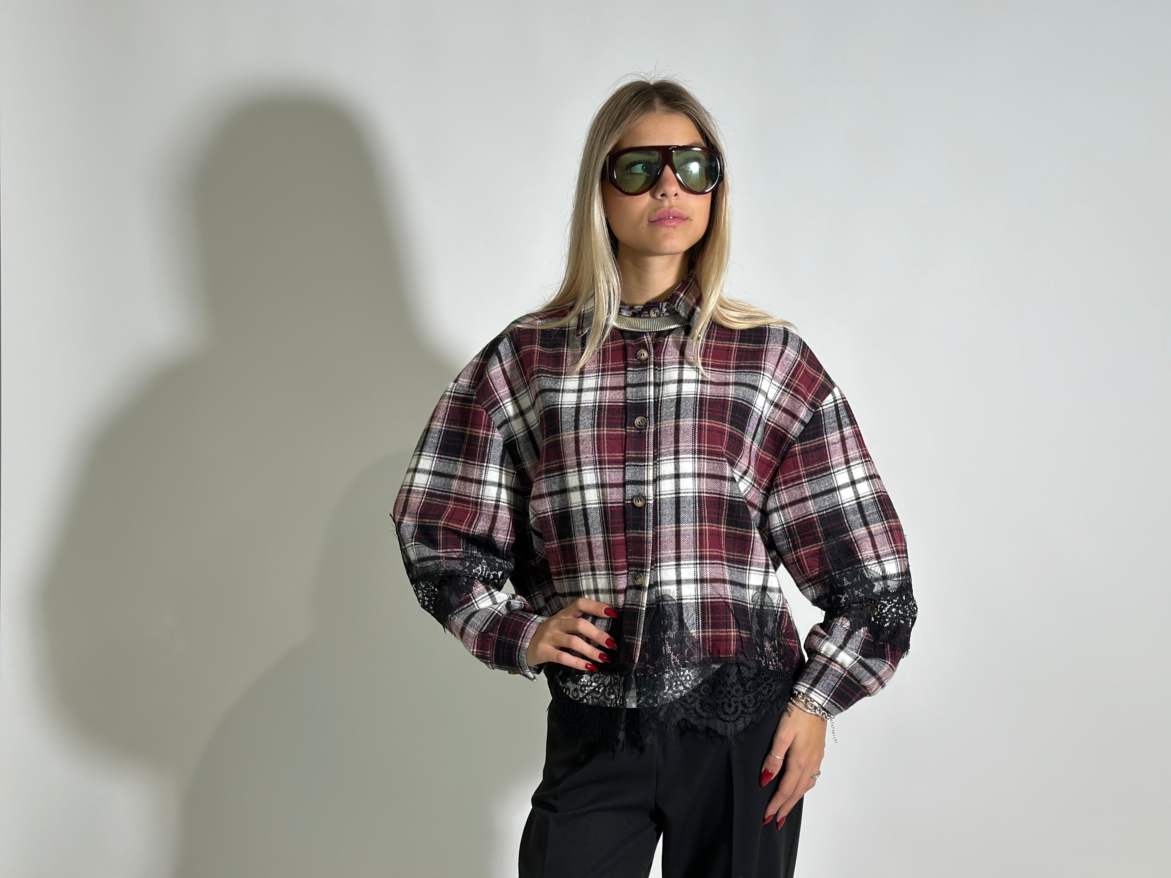 Camicia quadri pizzo 80260 BURGUNDY