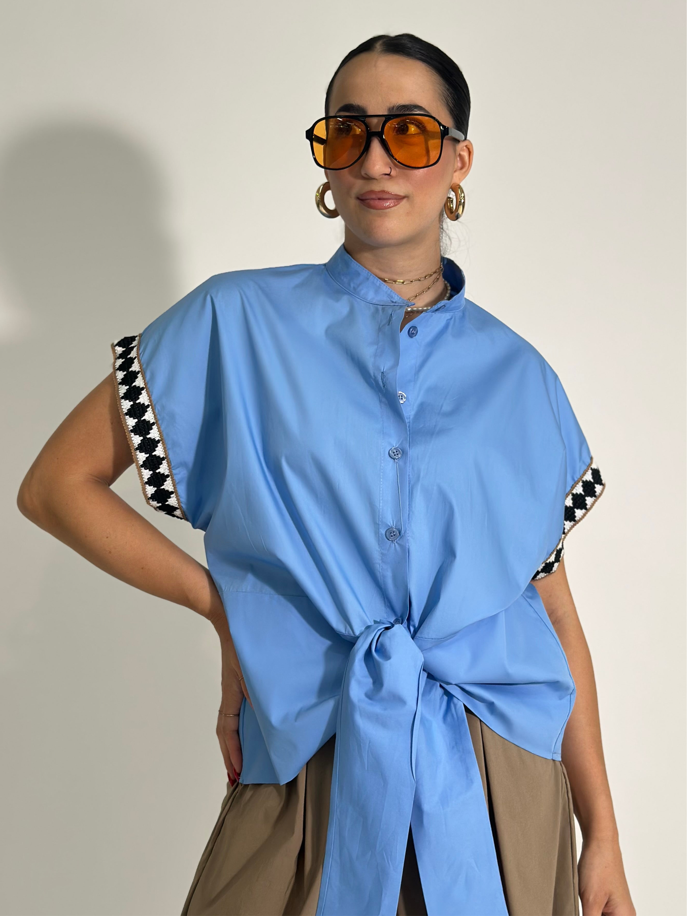 Camicia ricami 01787 AZZURRO