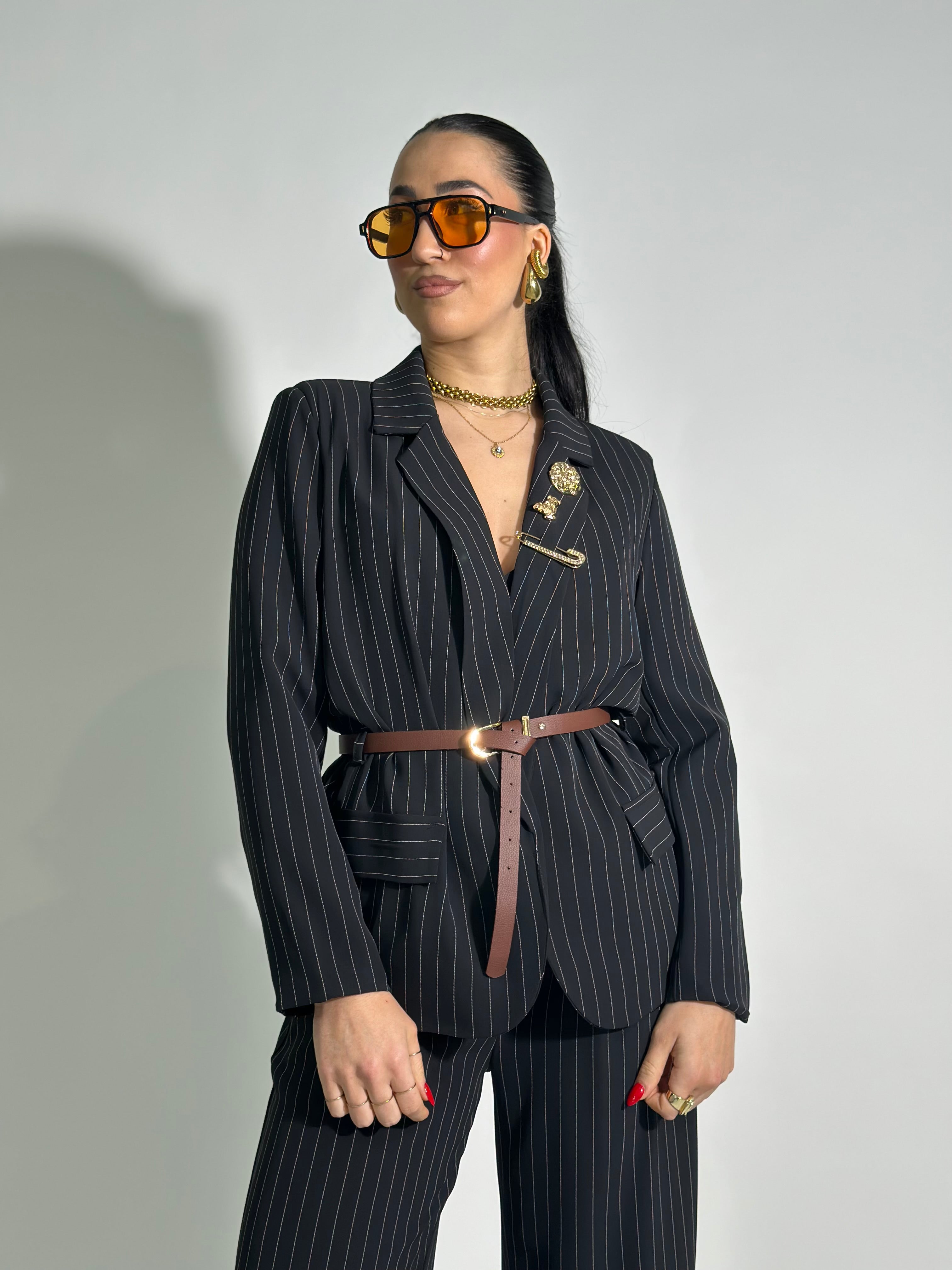 Giacca gessato fluido Q22