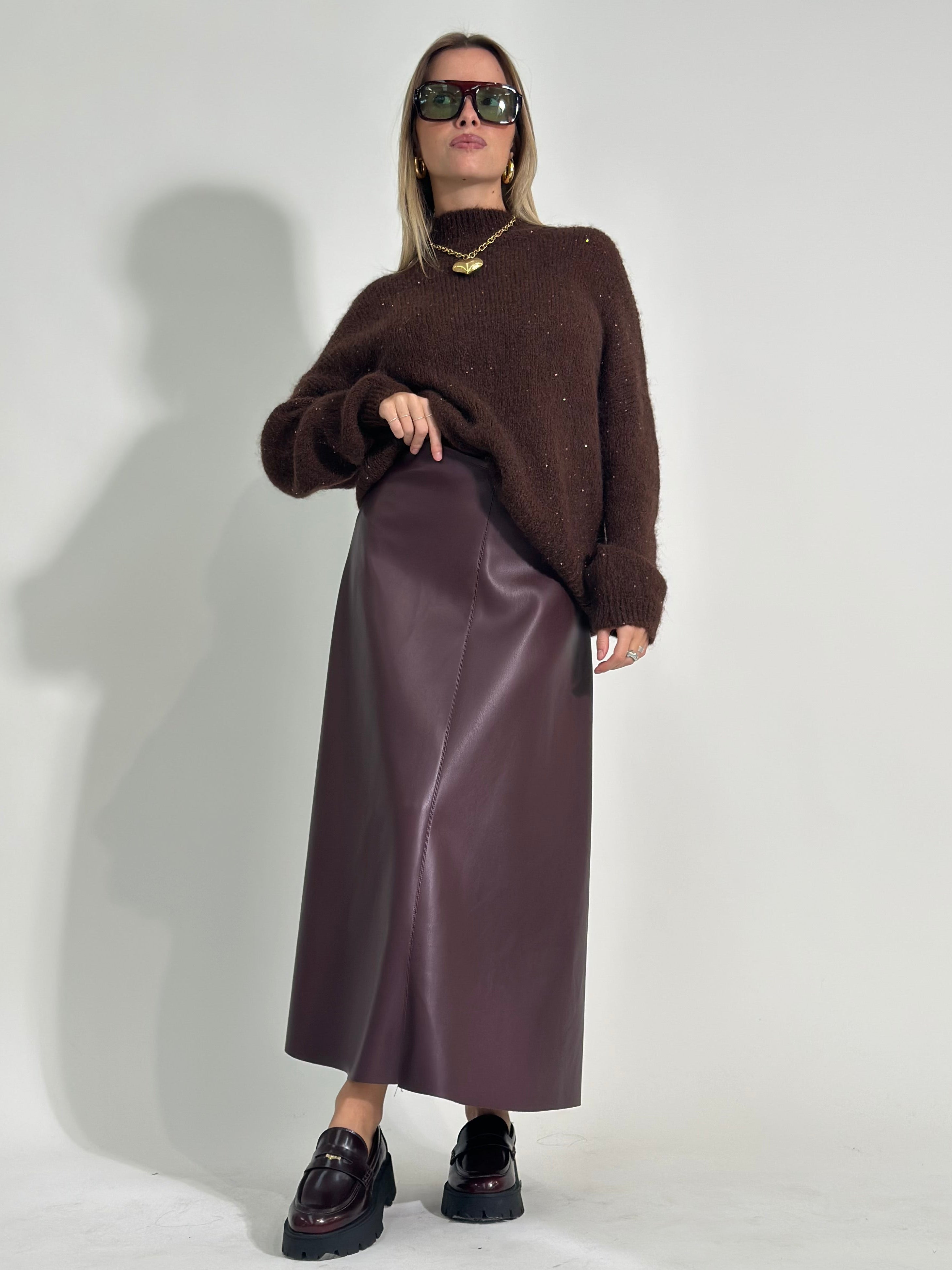 Gonna ecopelle 8066 BURGUNDY