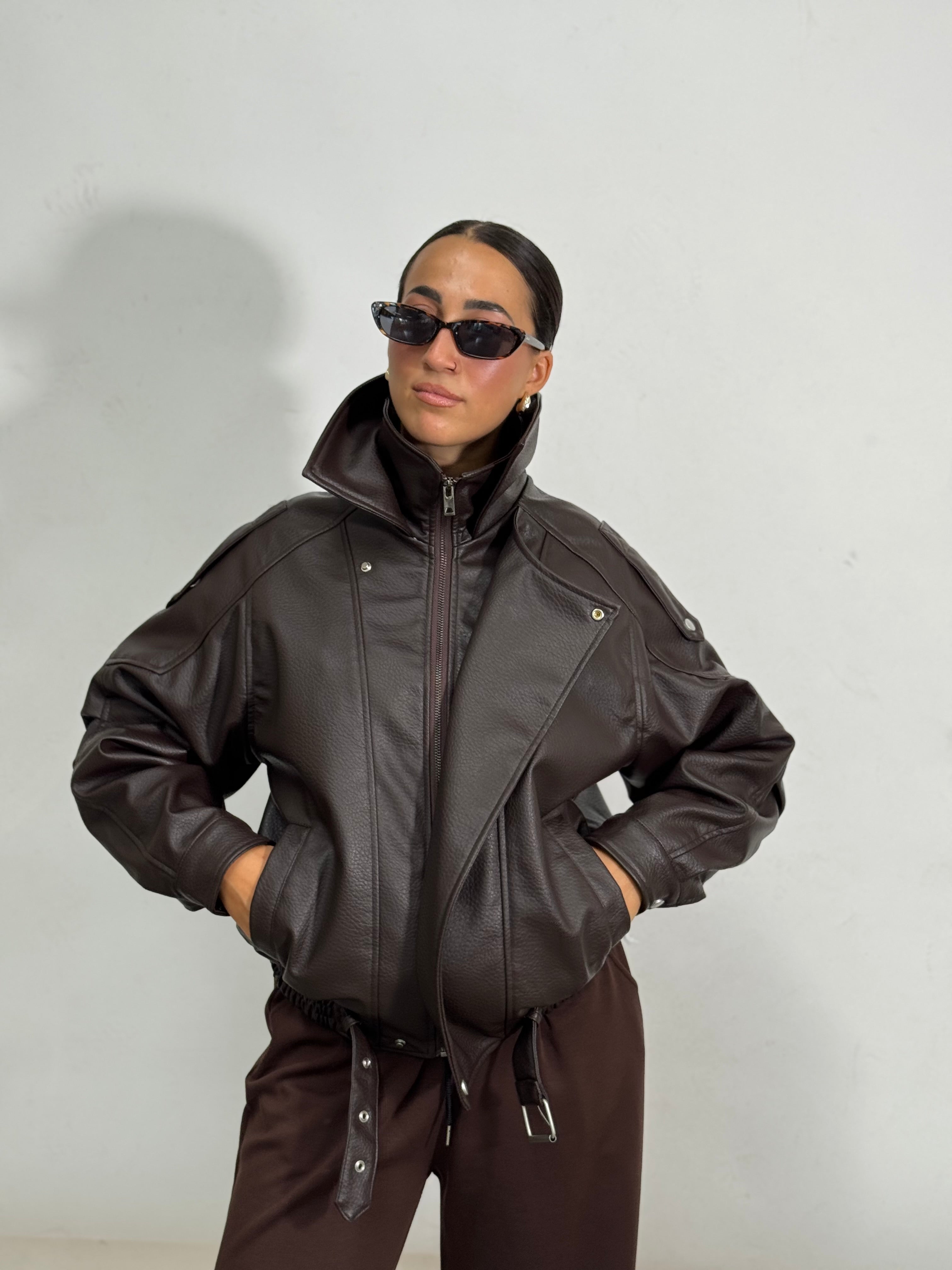 Giacca ecopelle over 8817 MORO