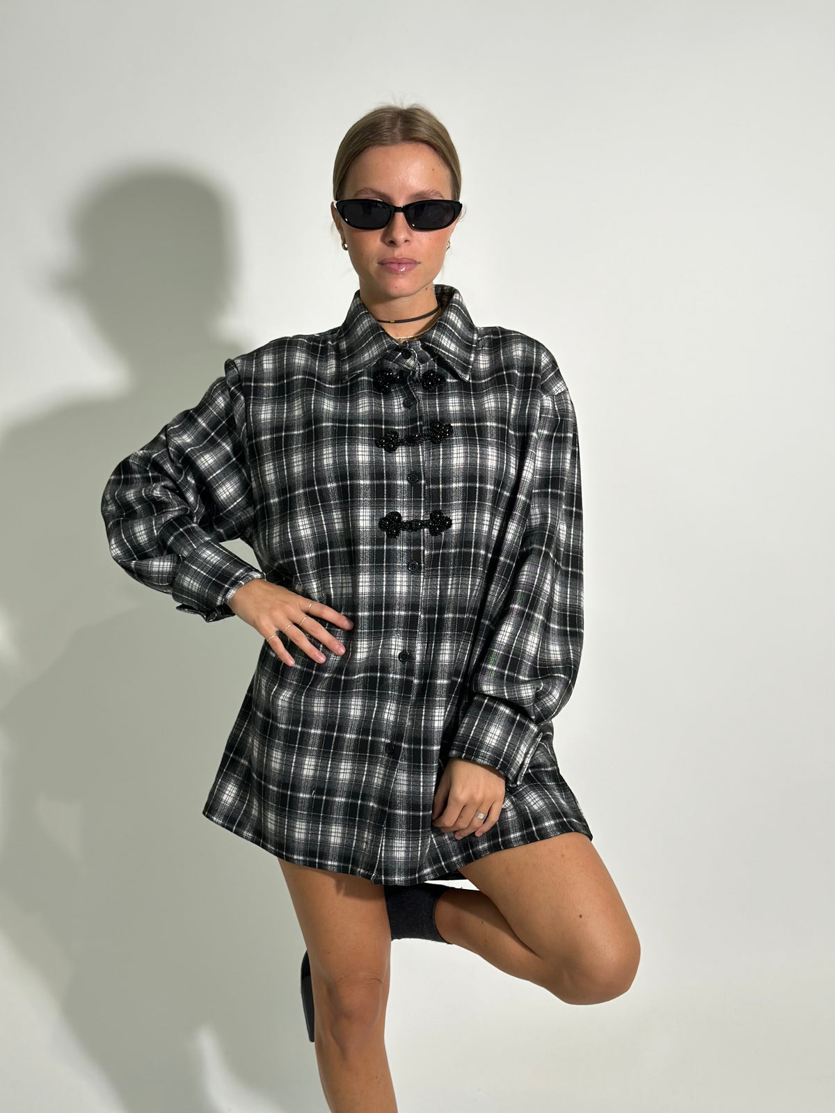 Camicia check alamari 0913 NERO