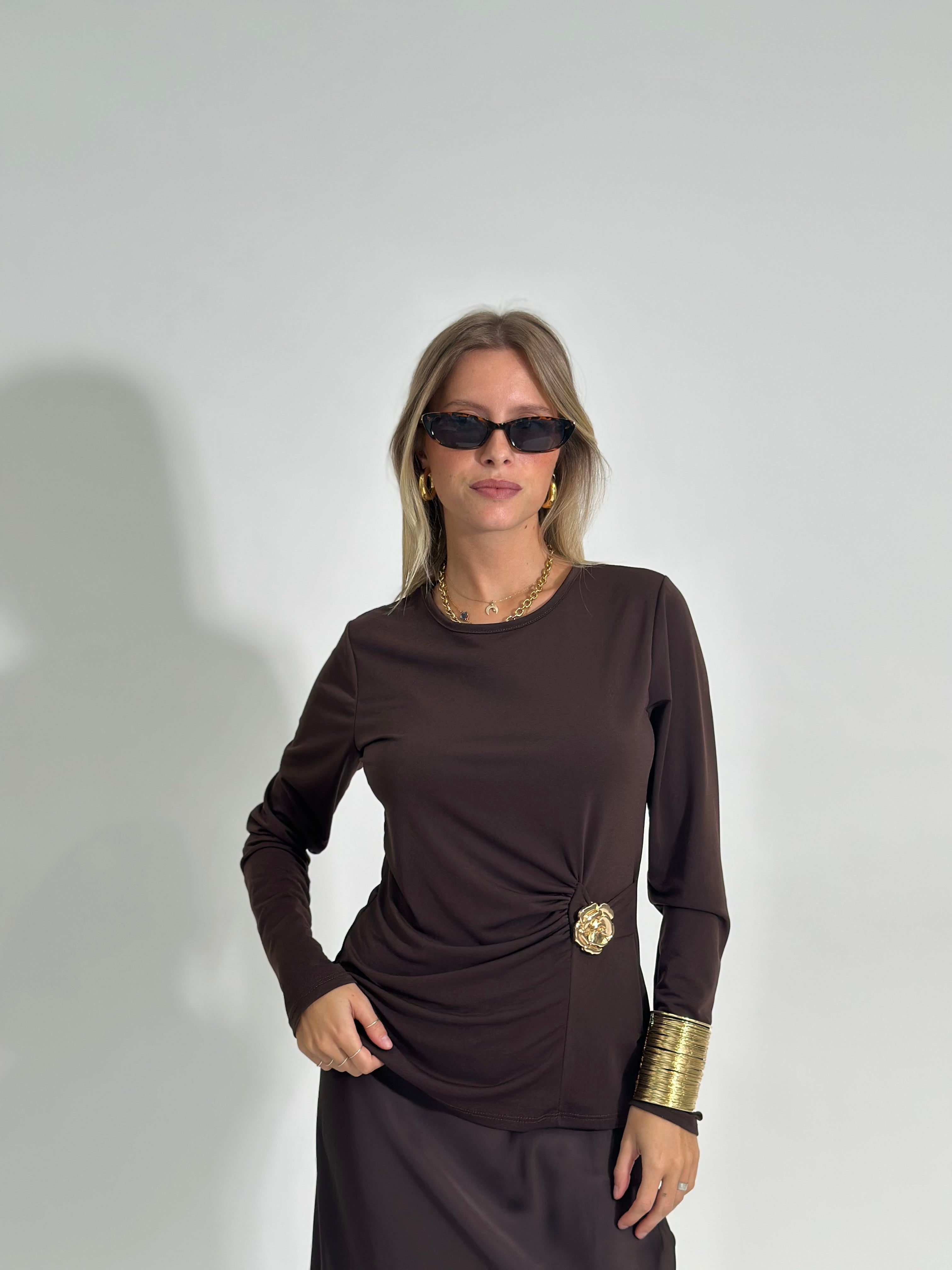 Maglia drappeggio 10367 MARRONE