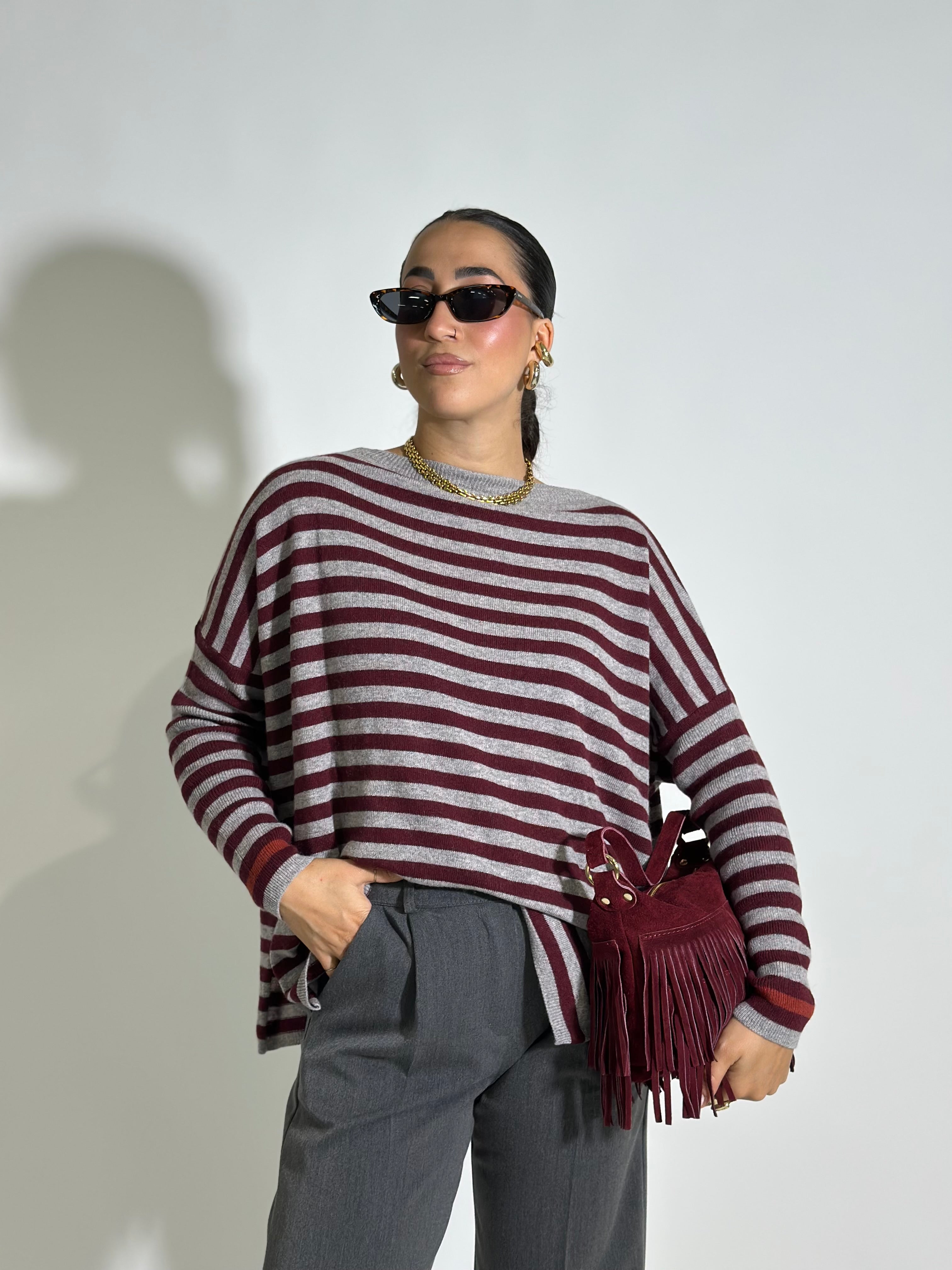 Maglia cashmere blend riga 10225 GRIGIO