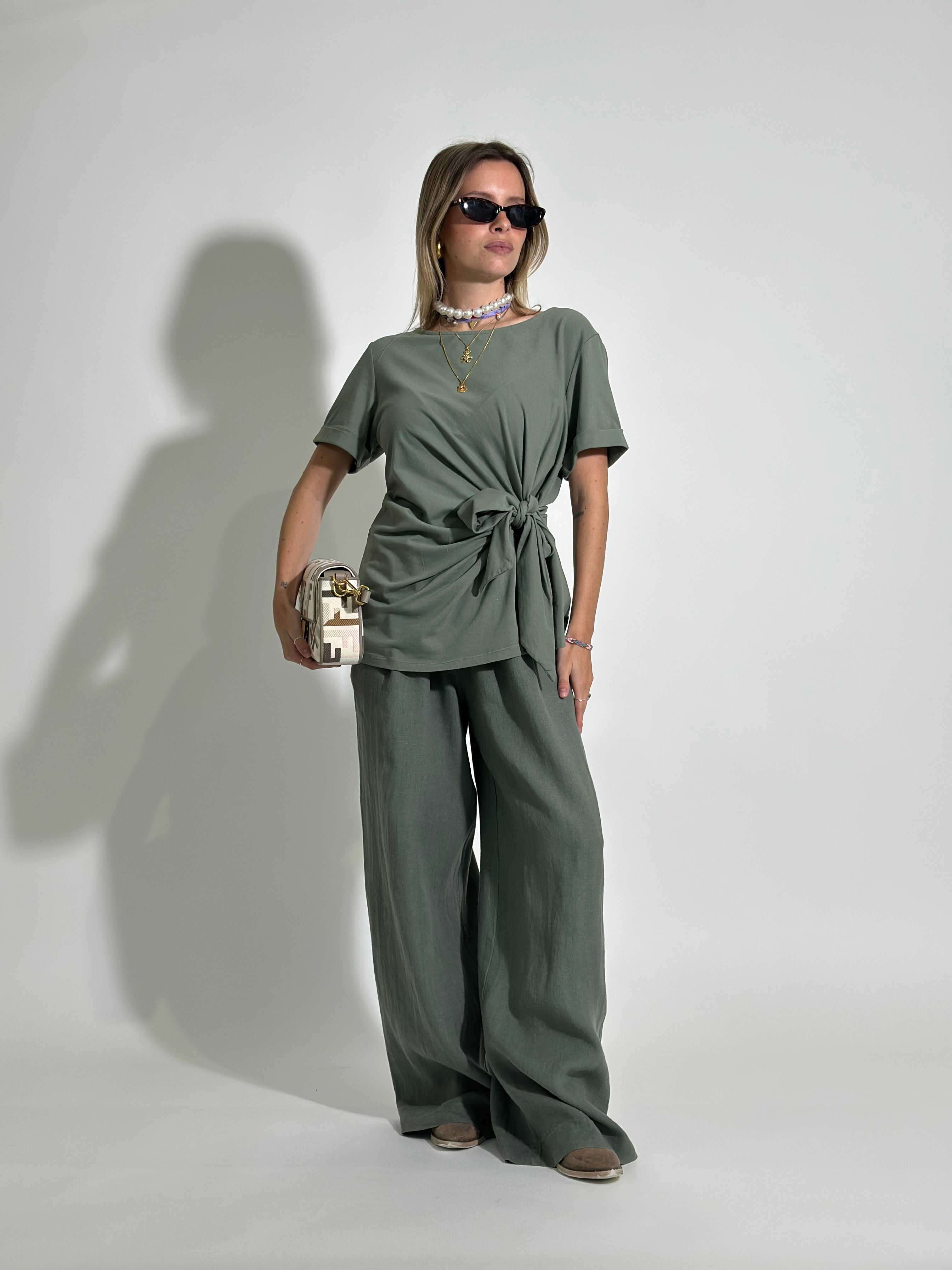 Pantalone lino 78223 VERDE