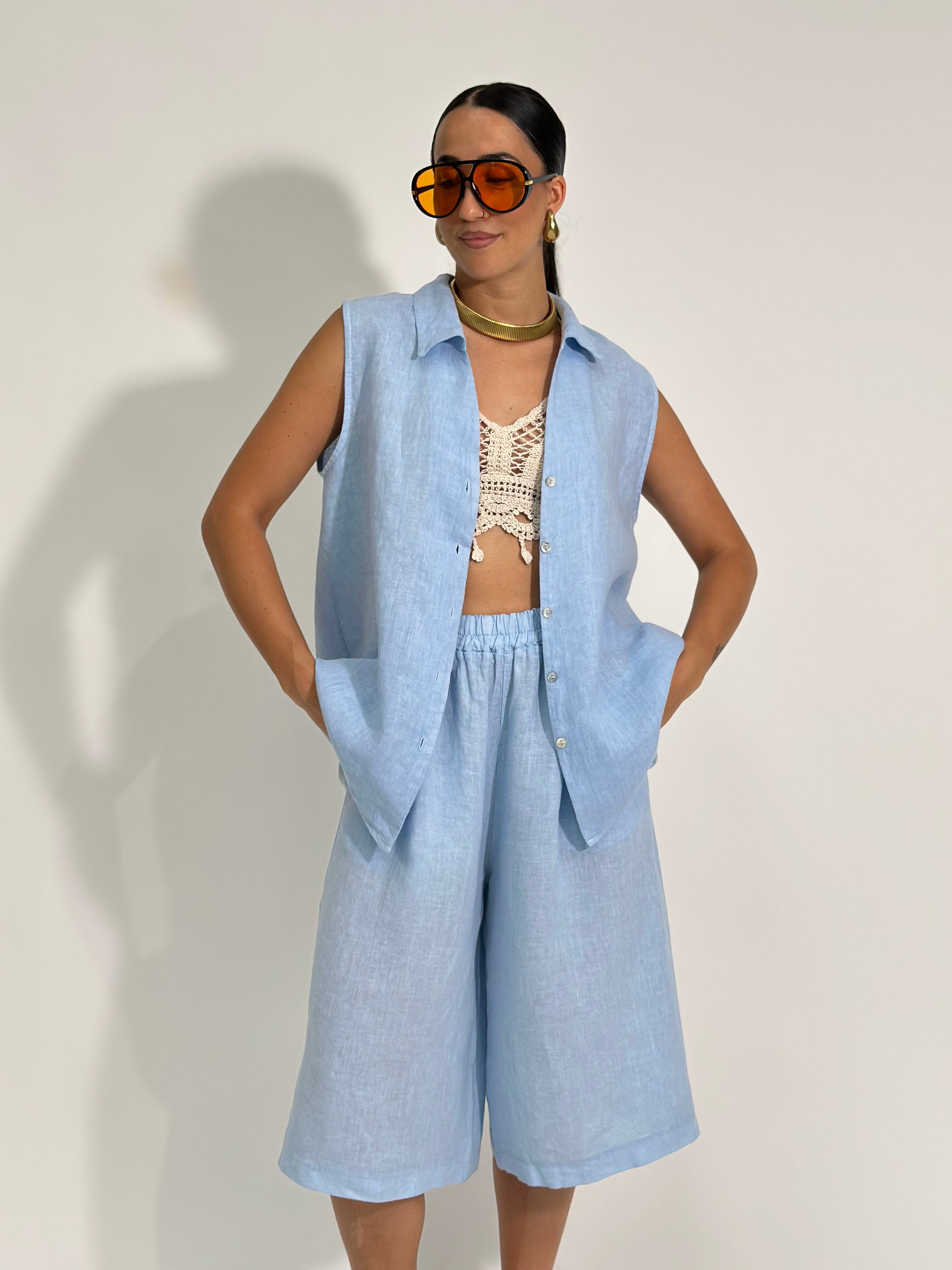 Bermuda maxi lino 7305 AZZURRO
