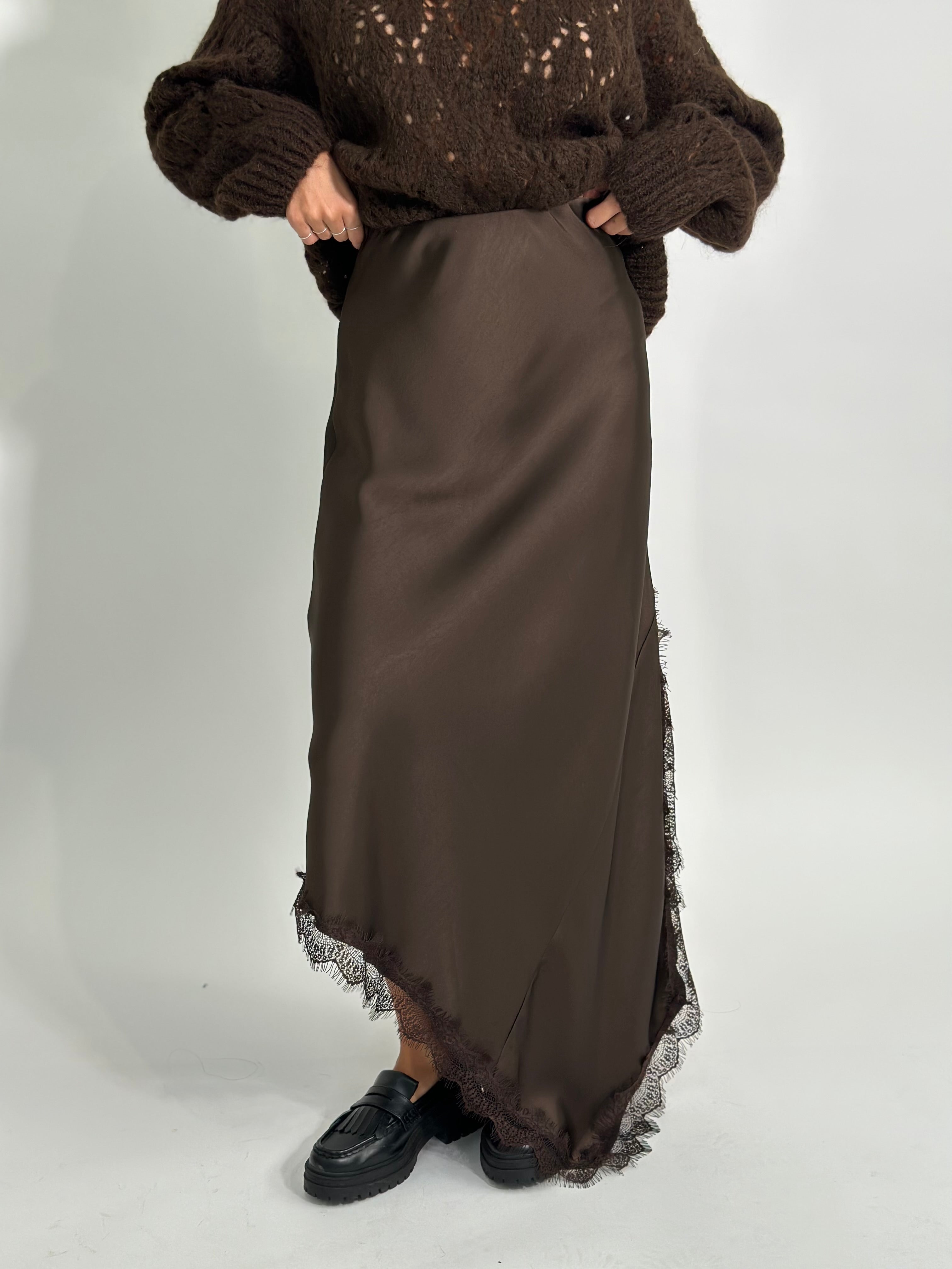 Gonna satin pizzo 19650 MARRONE