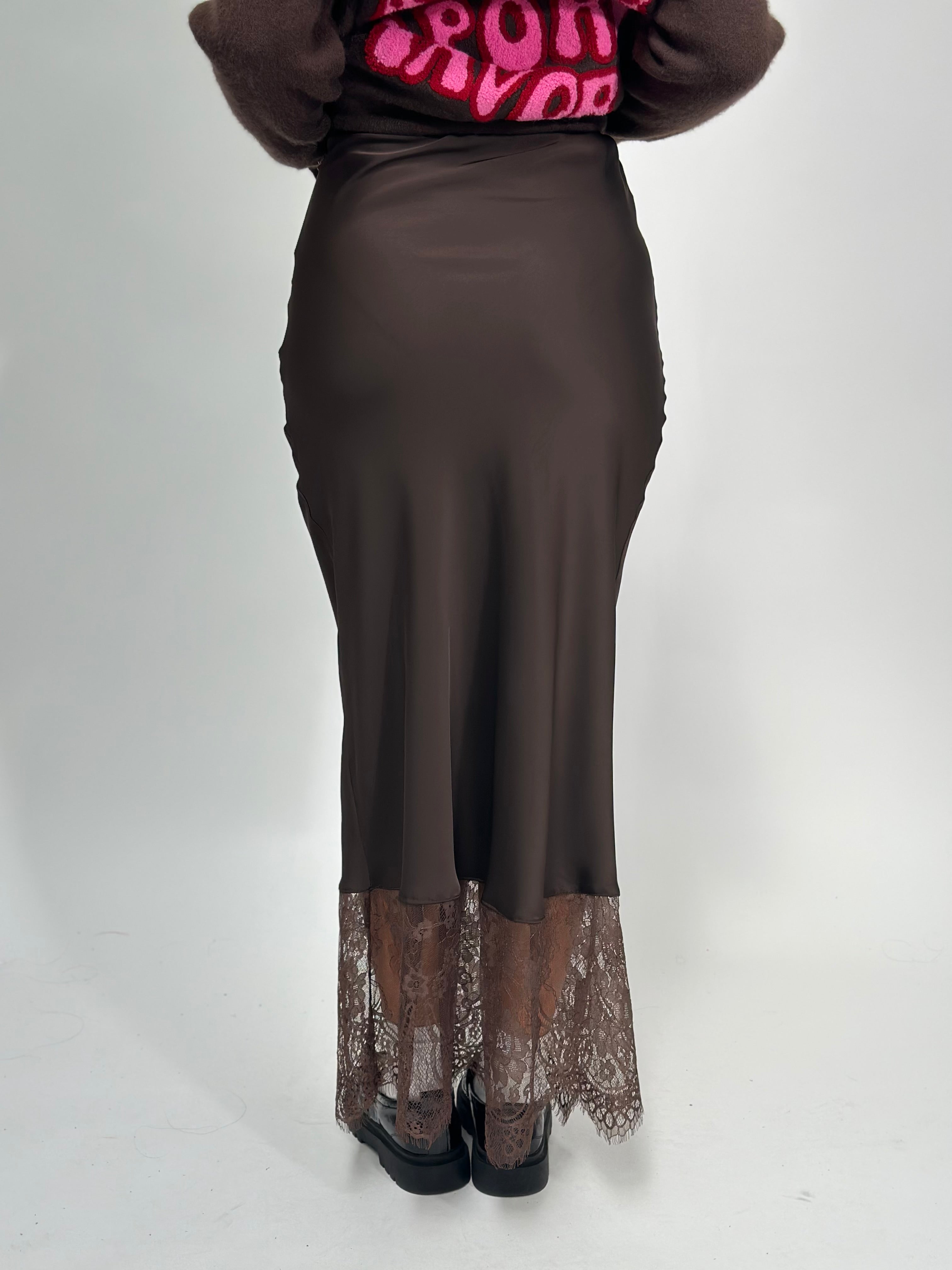 Gonna satin pizzo 4169 MARRONE
