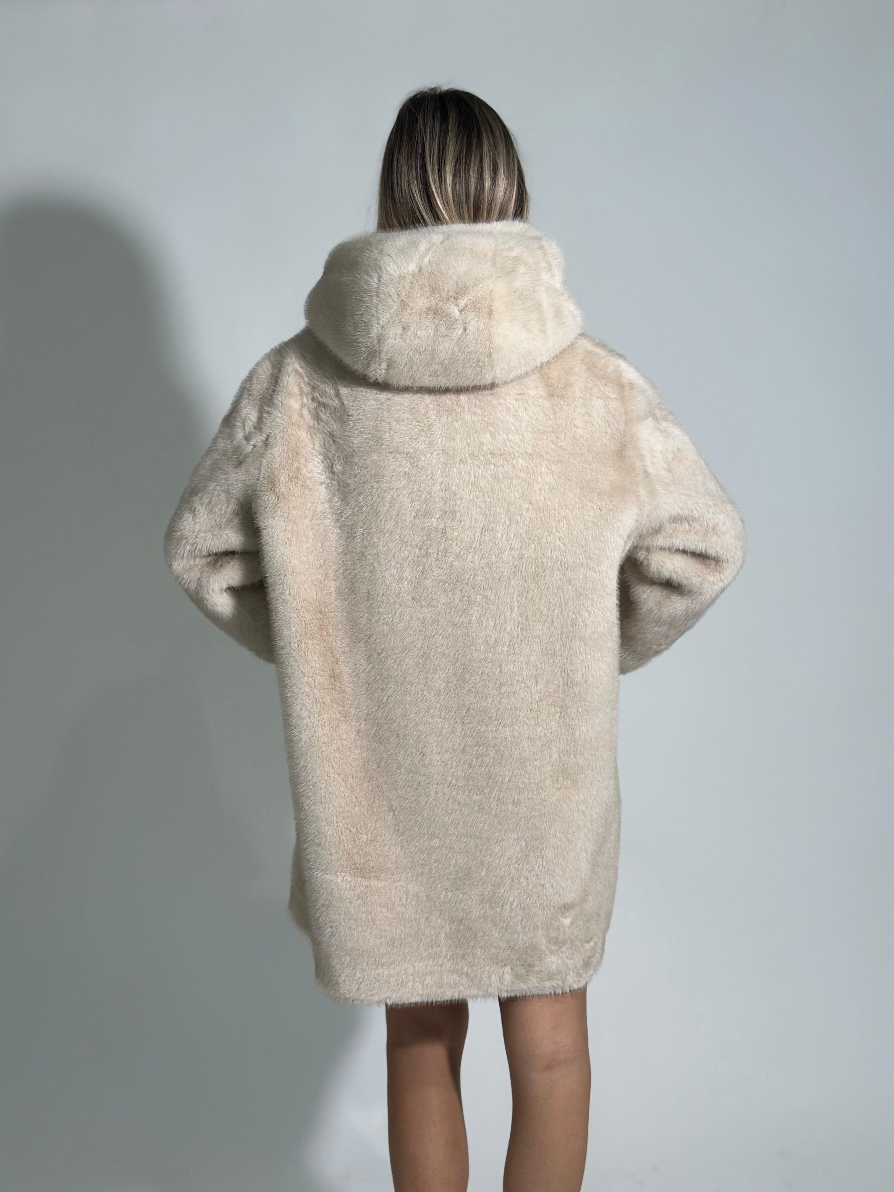 Pelliccia midi bottone gioiello 0263 BEIGE