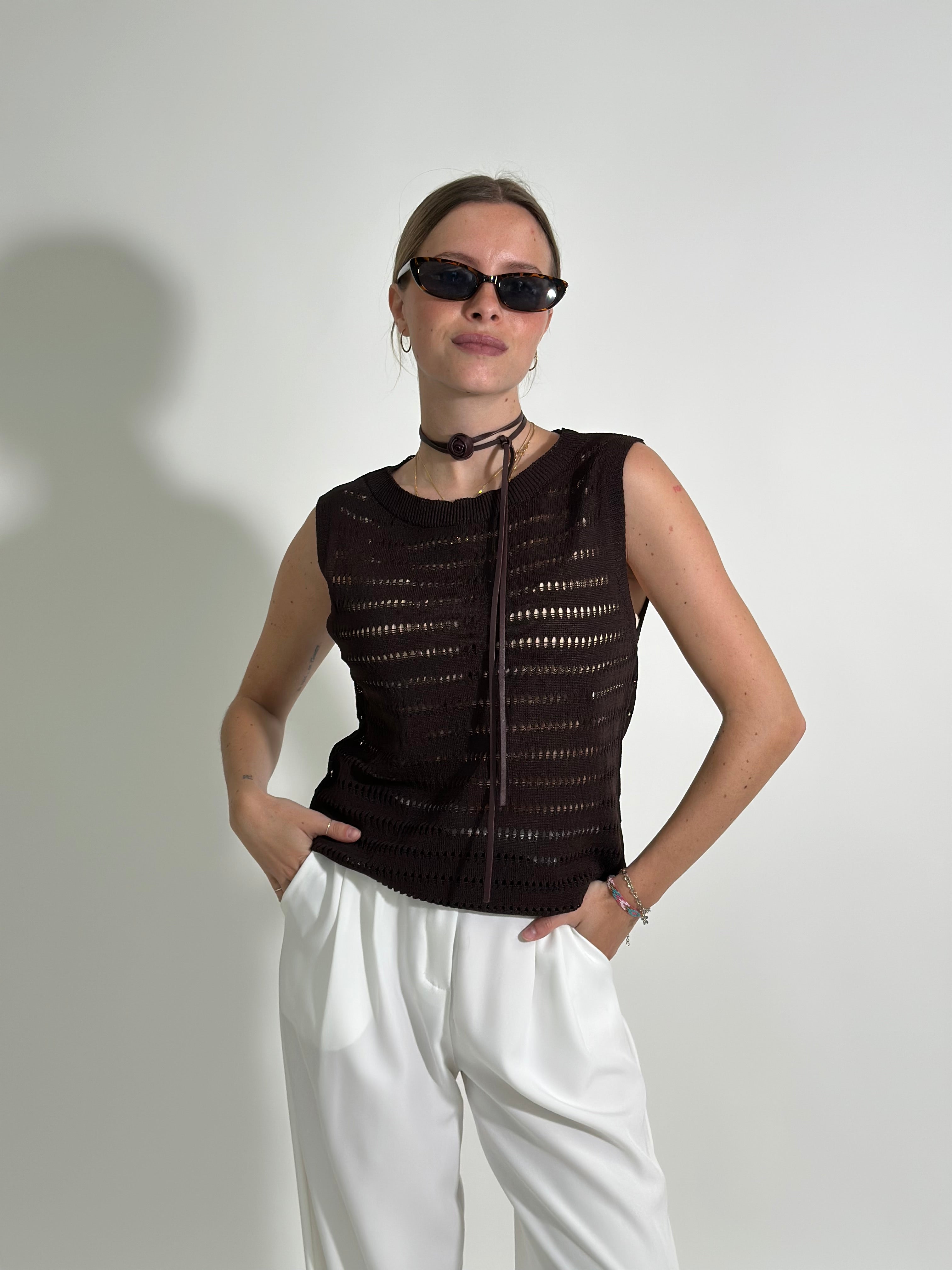 Maglia smanicata 10083 CAFFE