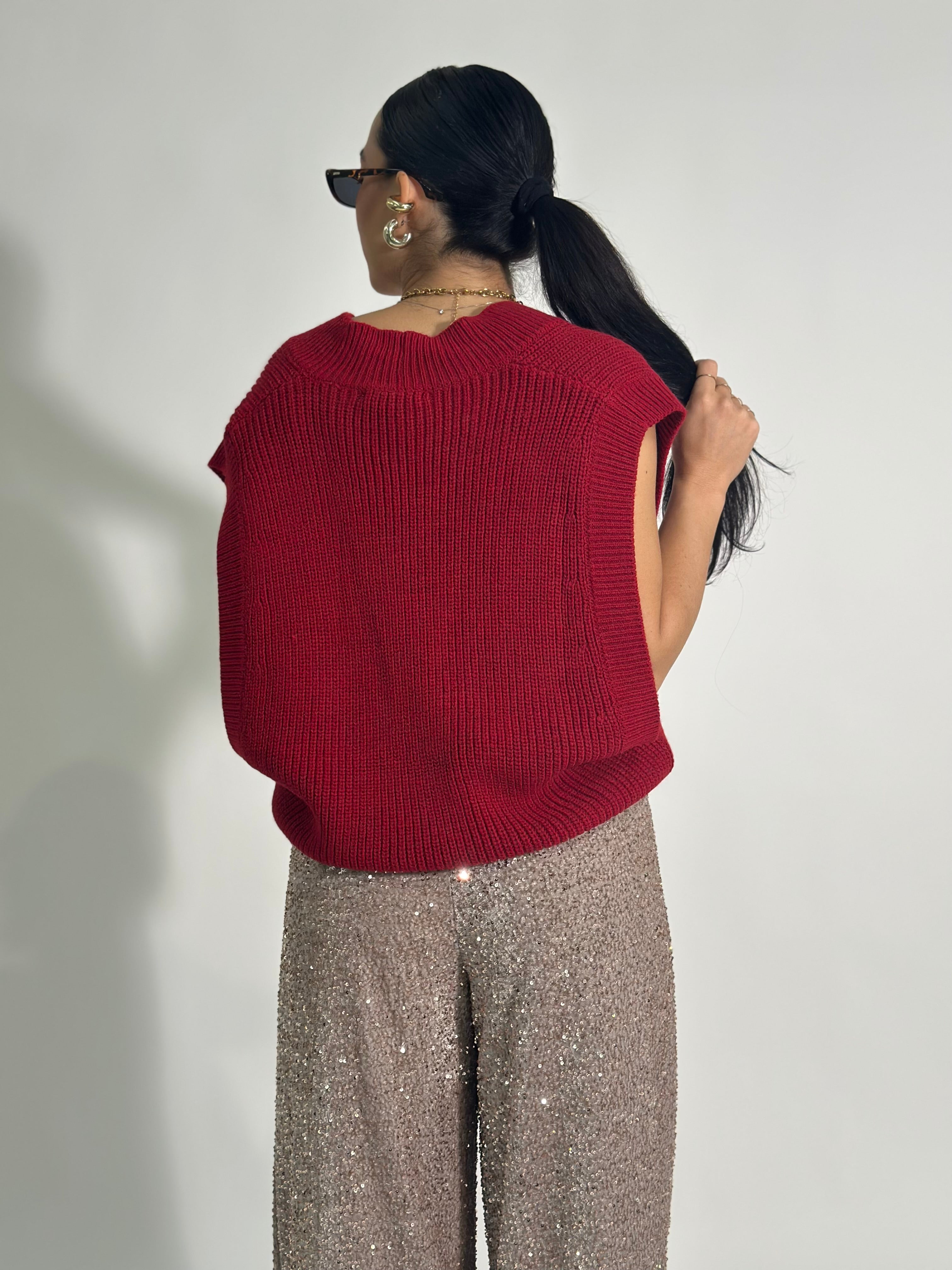 Gilet bottone beige 22138 ROSSO