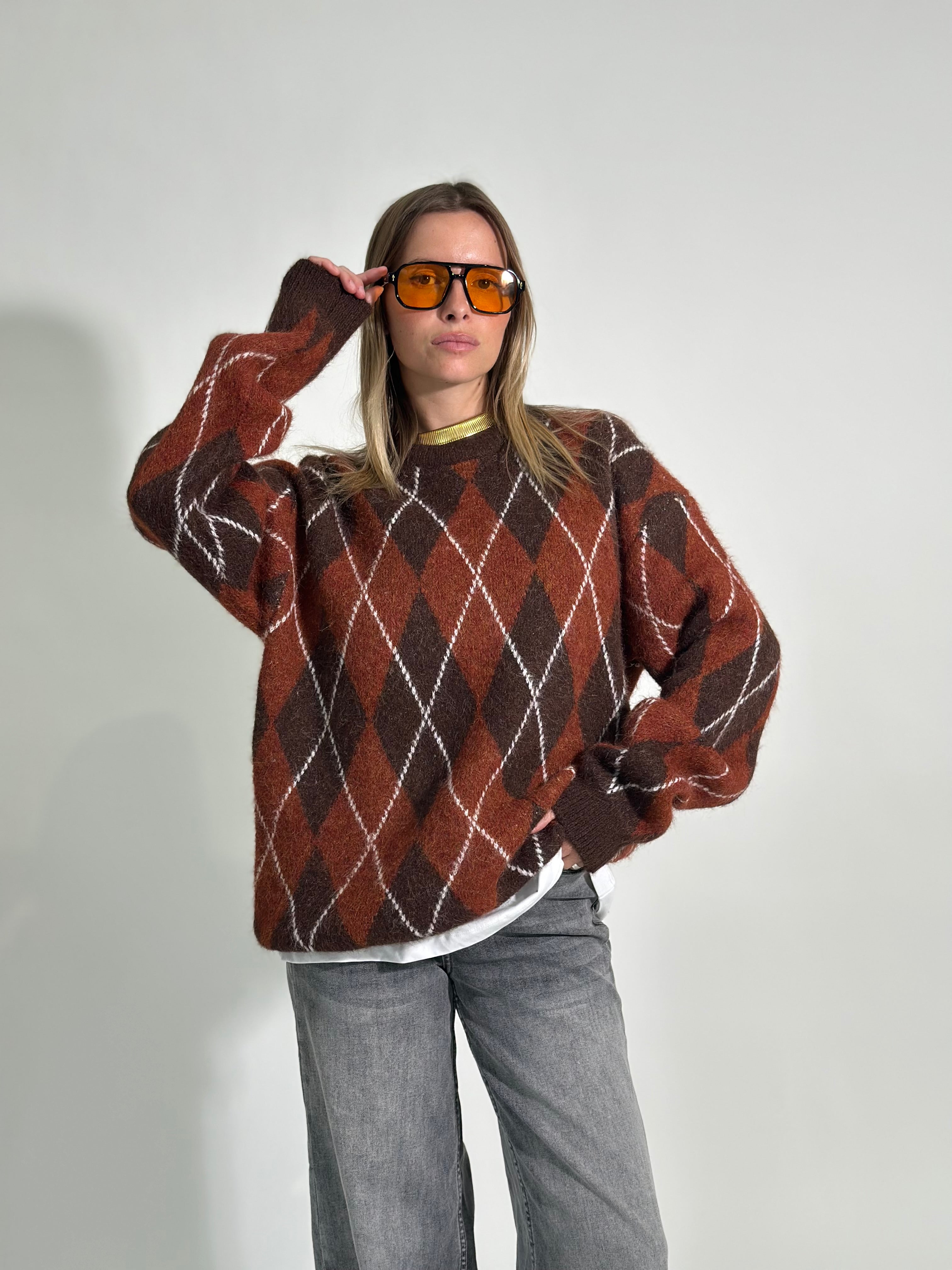 Maglia fluffy rombi 6651 CIOCCO