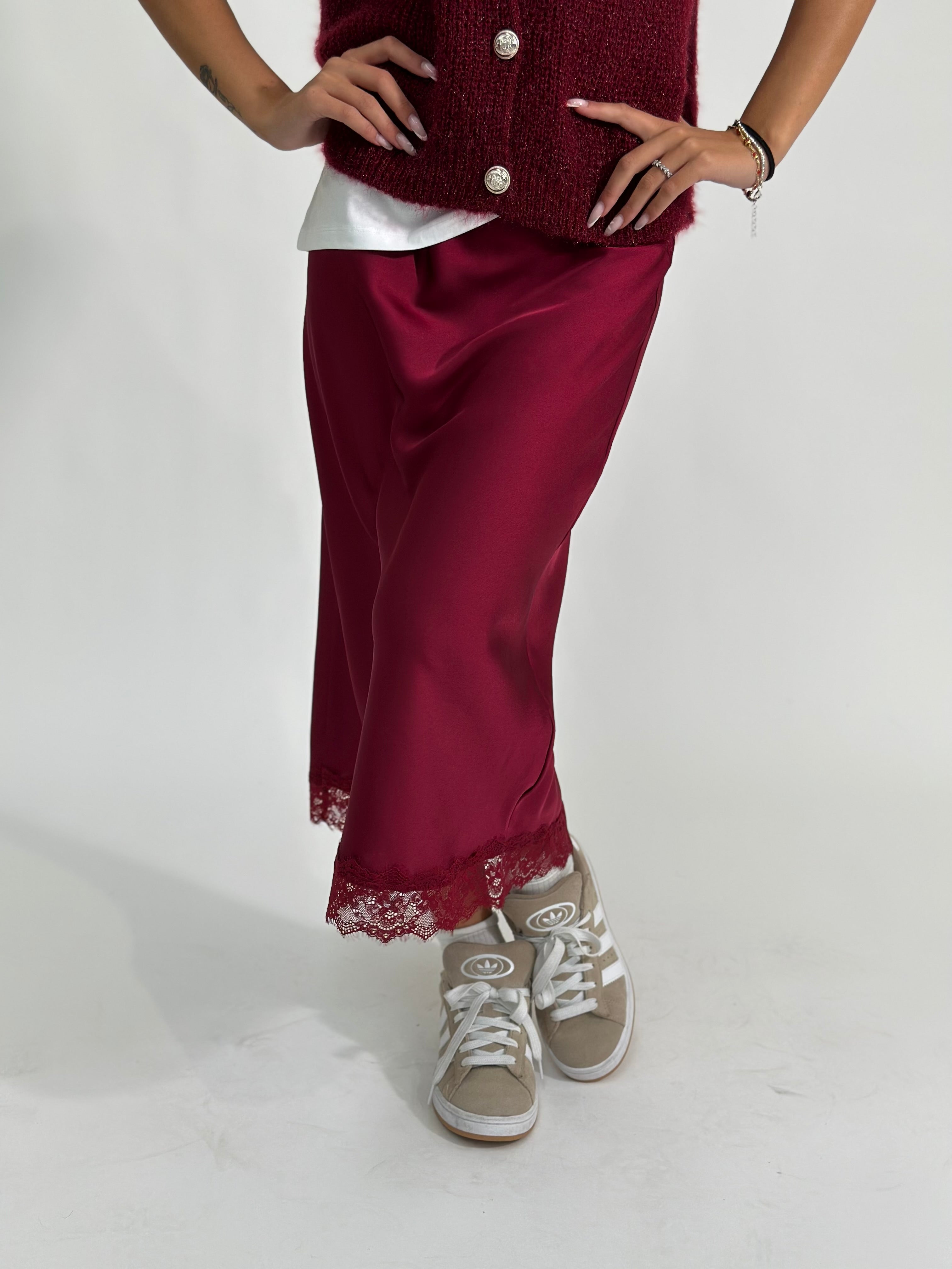 Gonna satin pizzo 2711 BURGUNDY