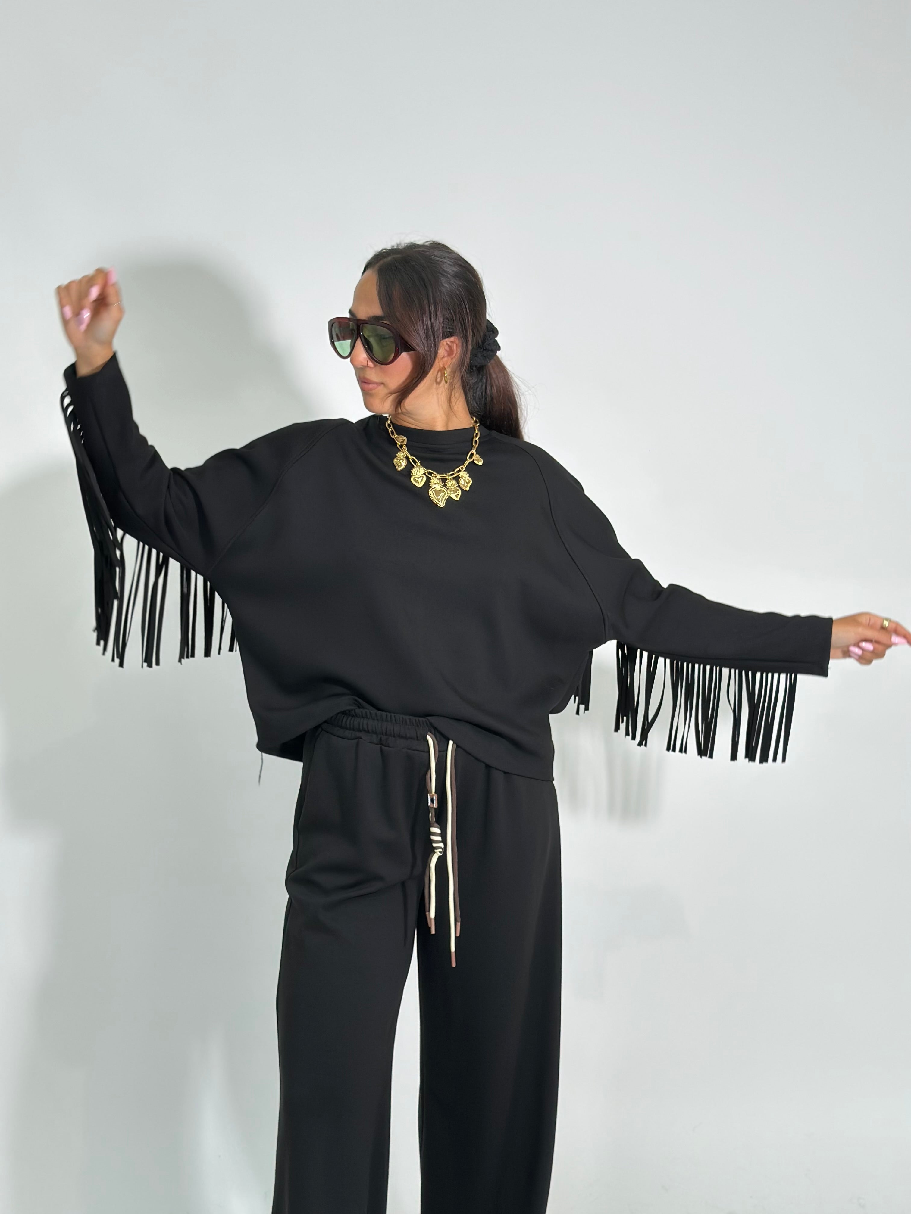 Felpa frange 80039 NERO