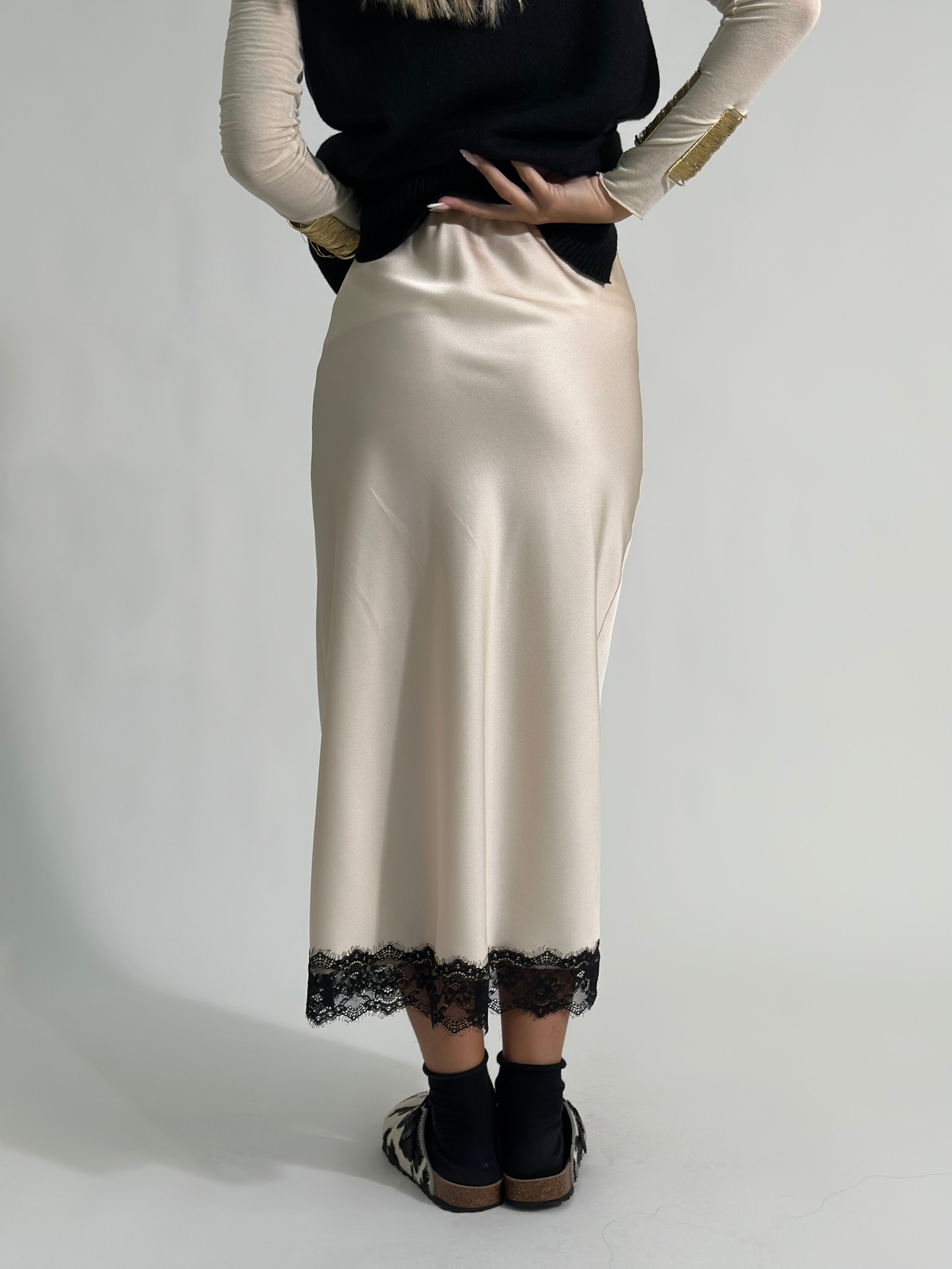Gonna satin pizzo 2711 PANNA