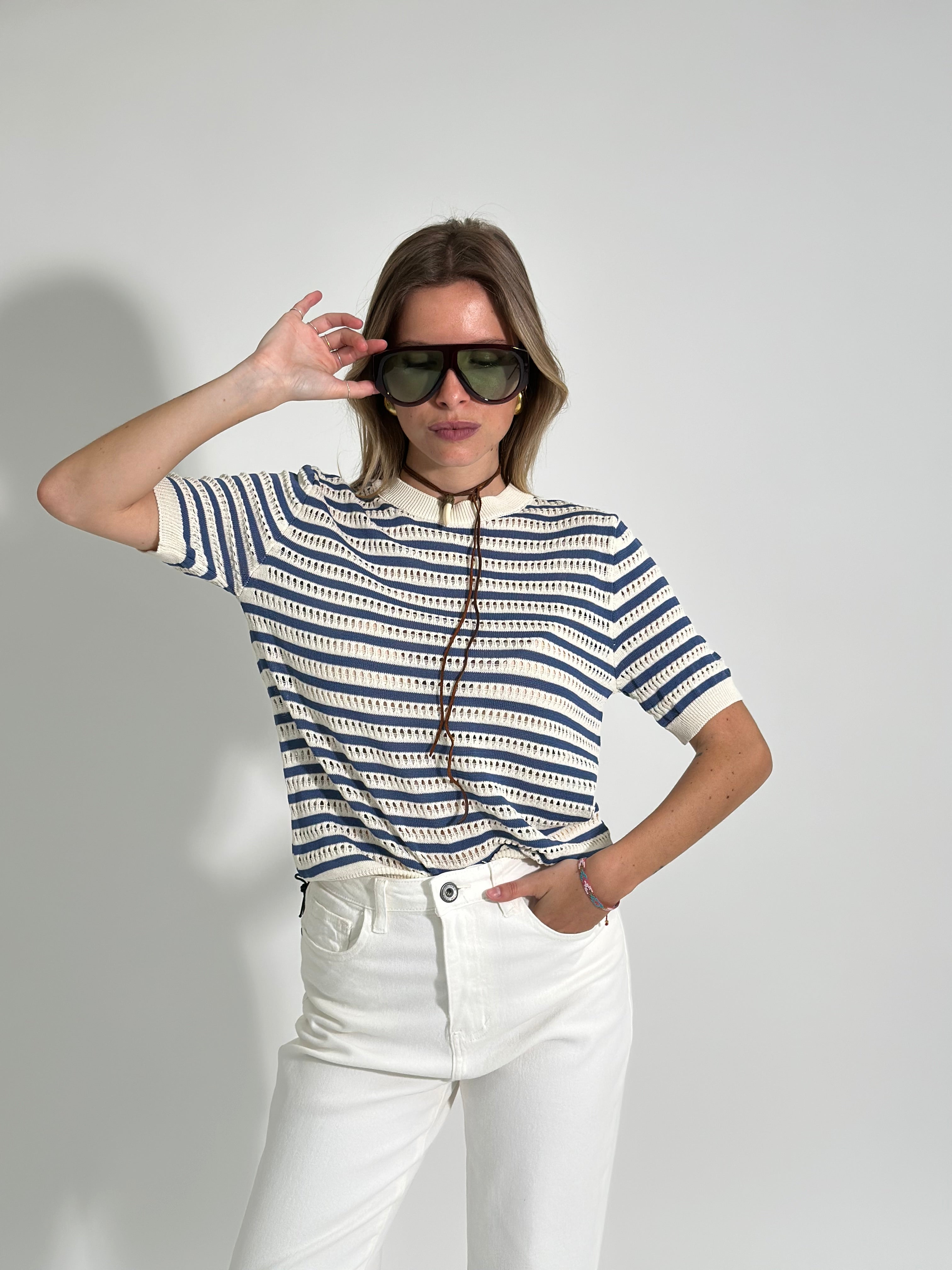 Maglia traforata 10094 AZZURRO