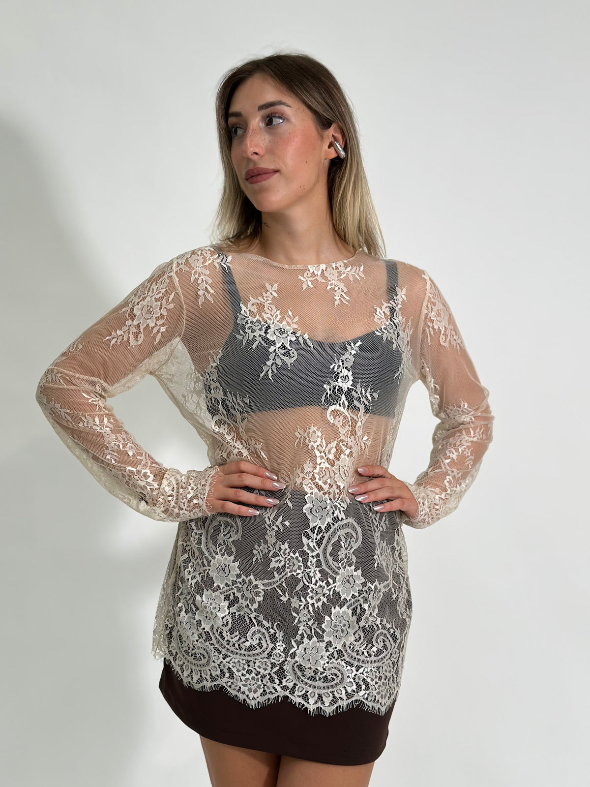 twinset  mohair+ pizzo 11756 BEIGE
