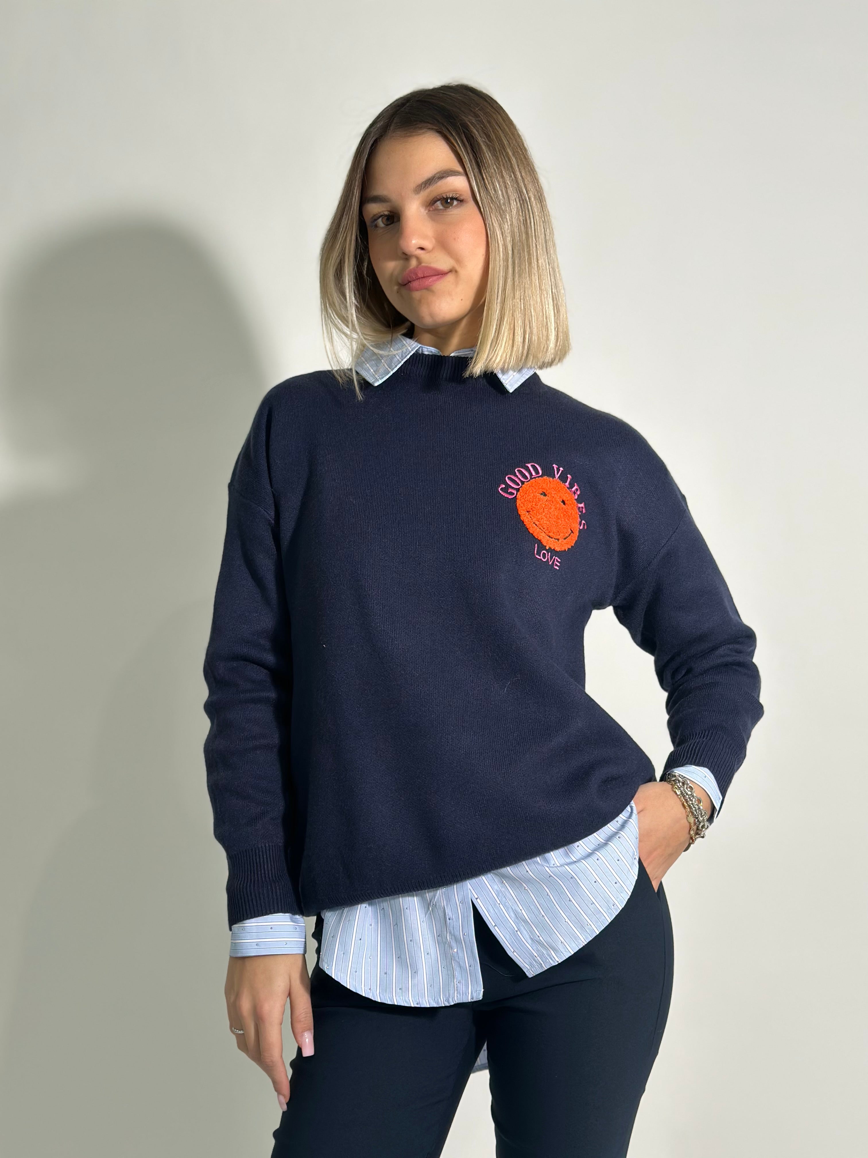 Maglia good vibes S11167 BLU