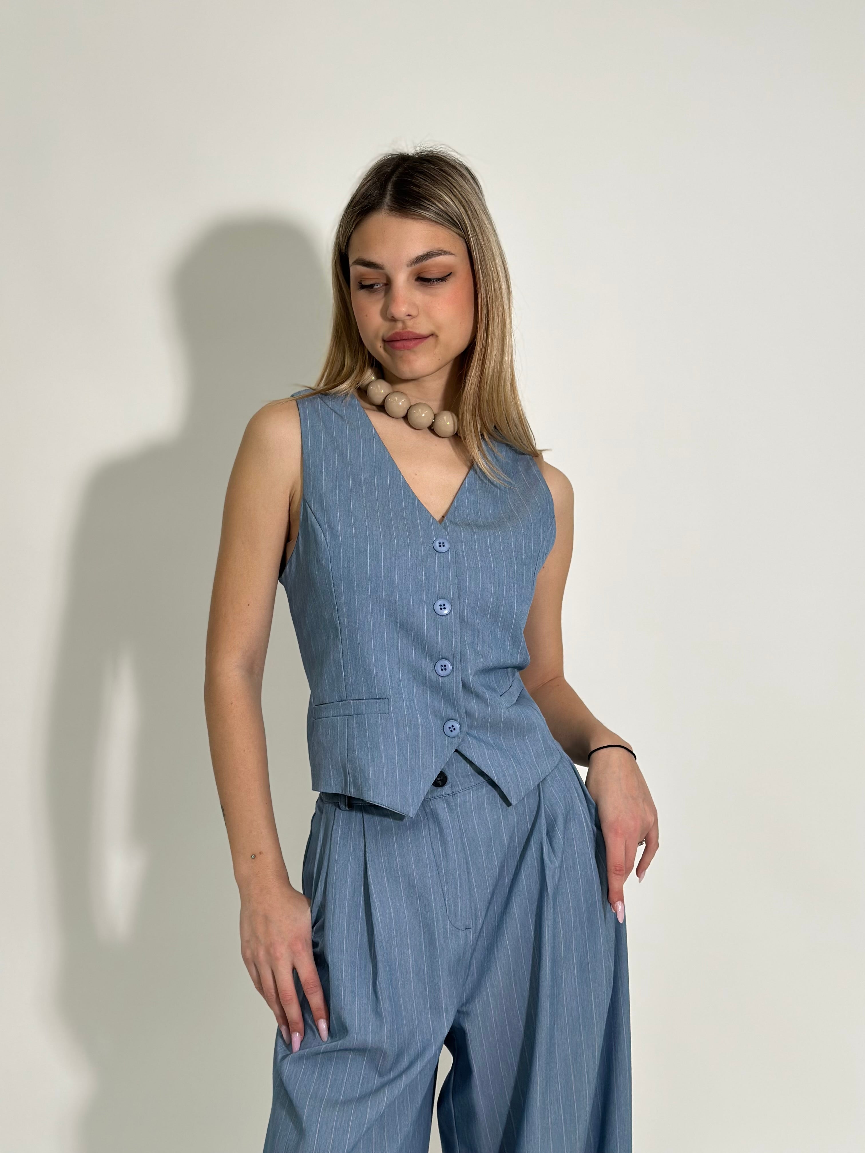 Gilet gessato 6231 AZZURRO