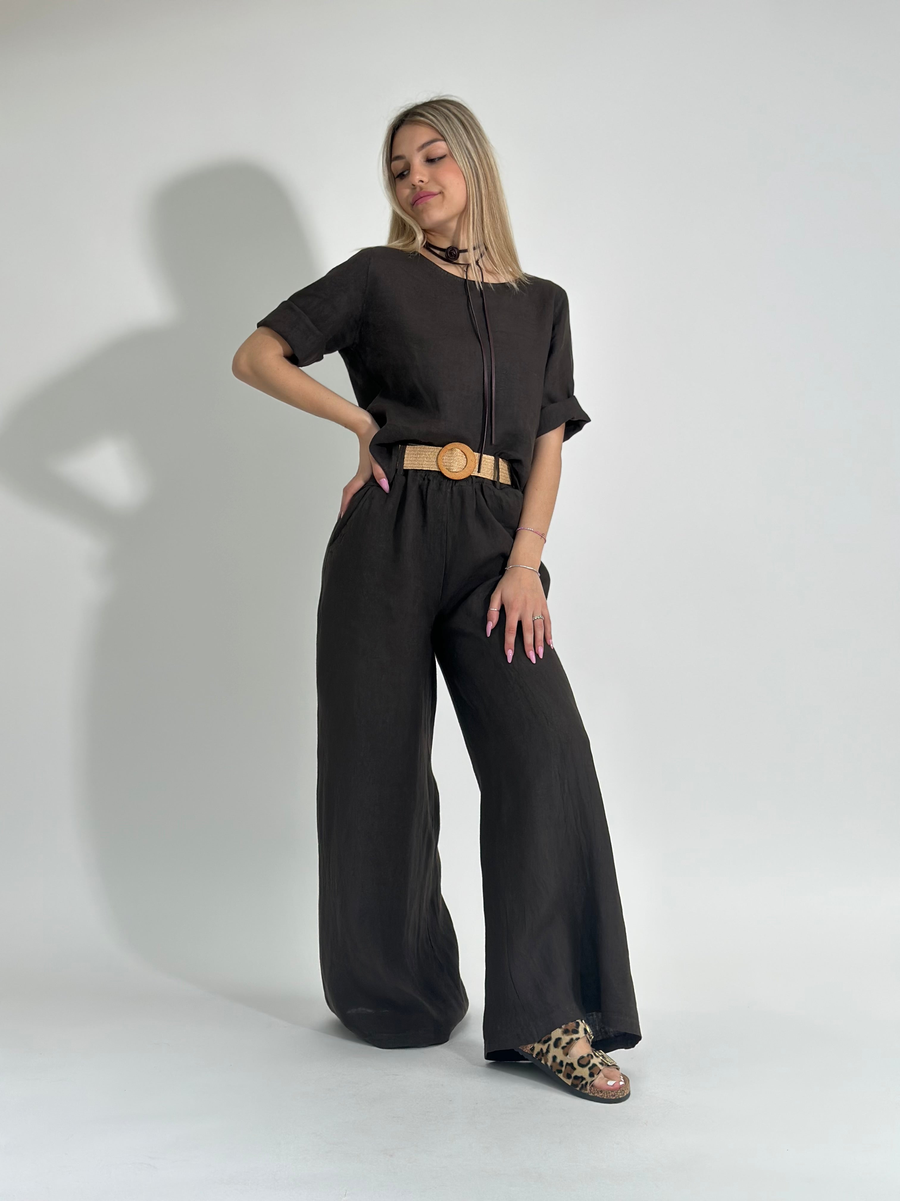 Pantalone cintura lino 96399 CAFFE