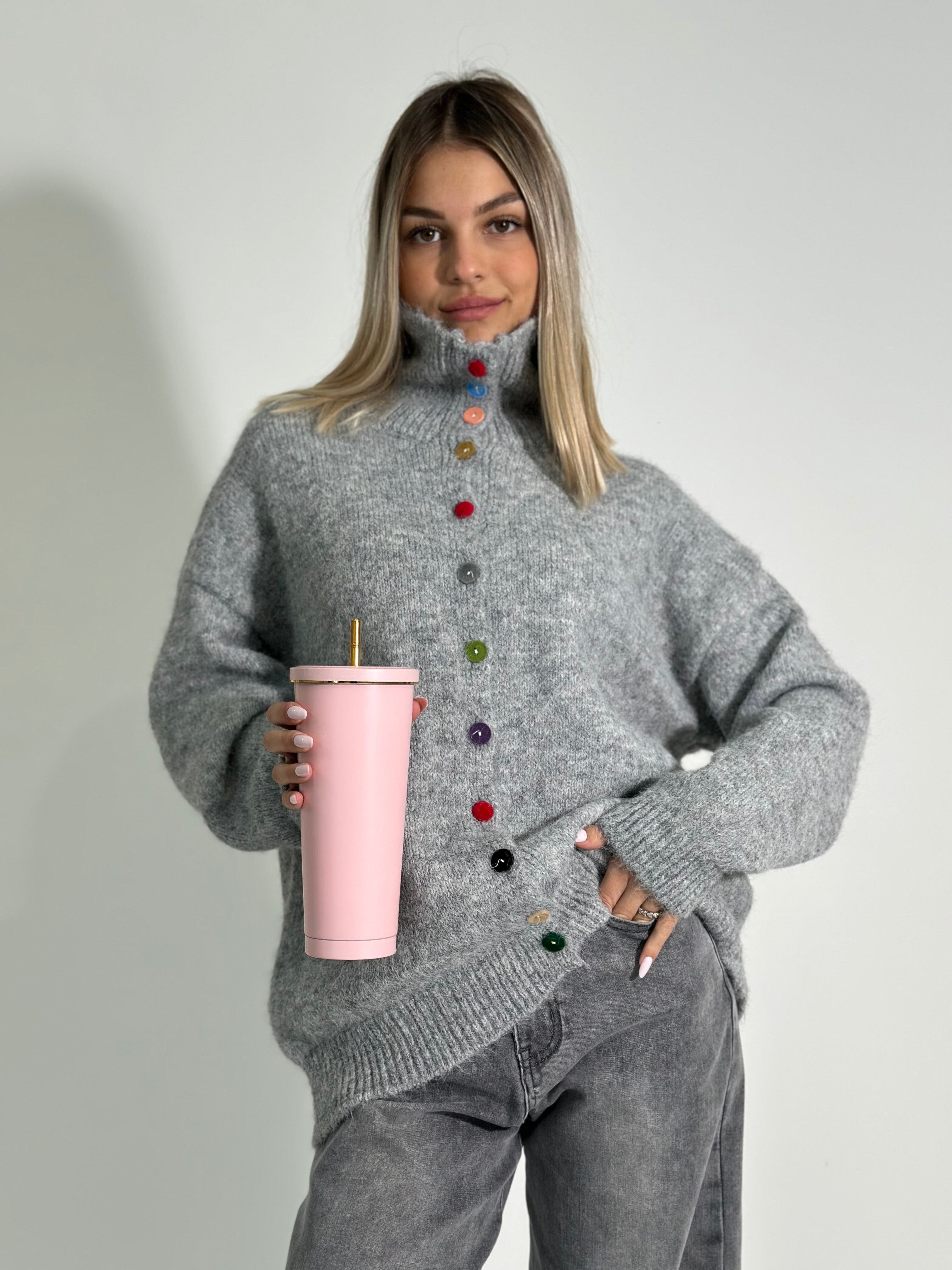 Maglia bottoni color W46790 GRIGIO