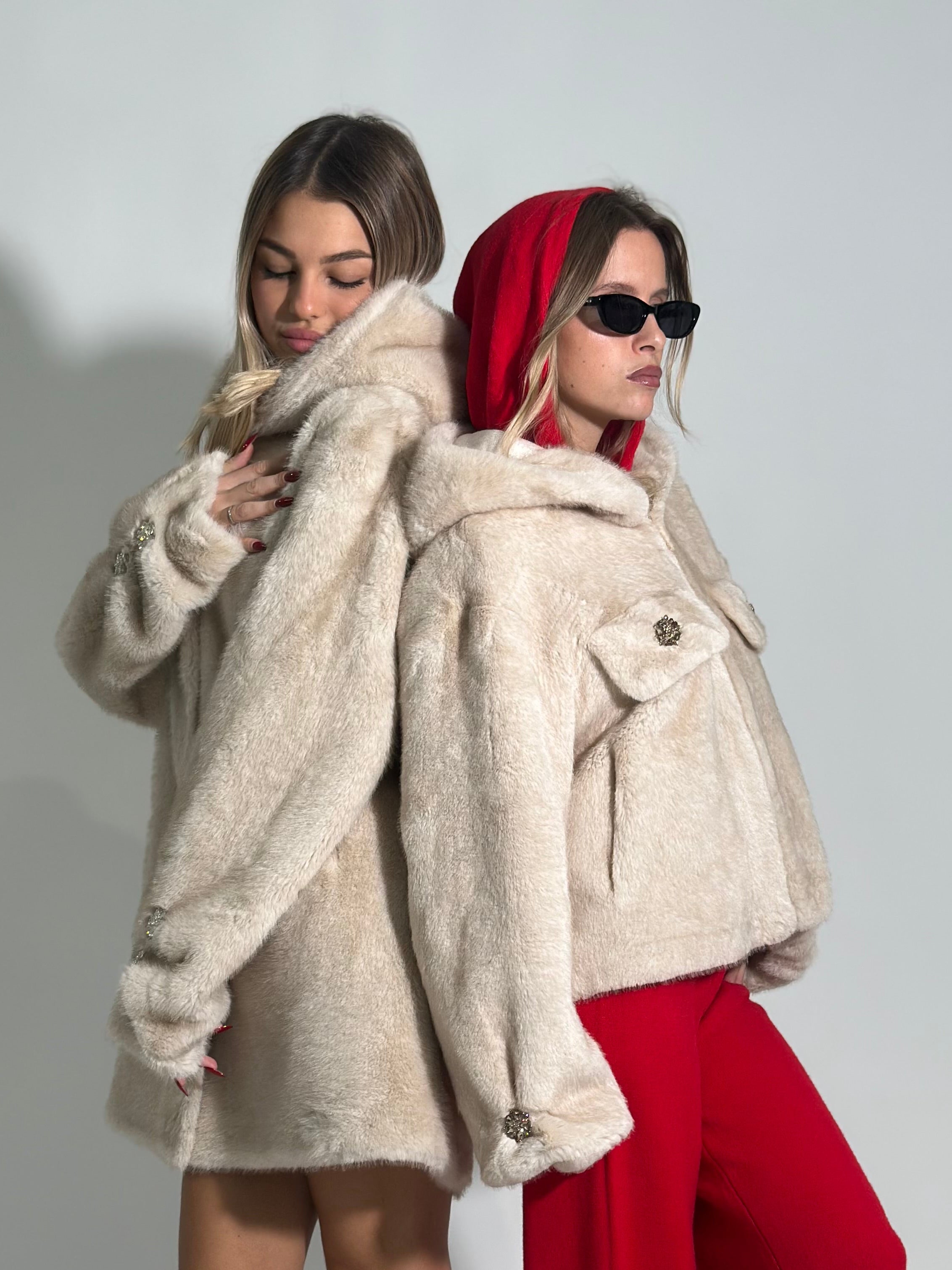 Pelliccia midi bottone gioiello 0263 BEIGE