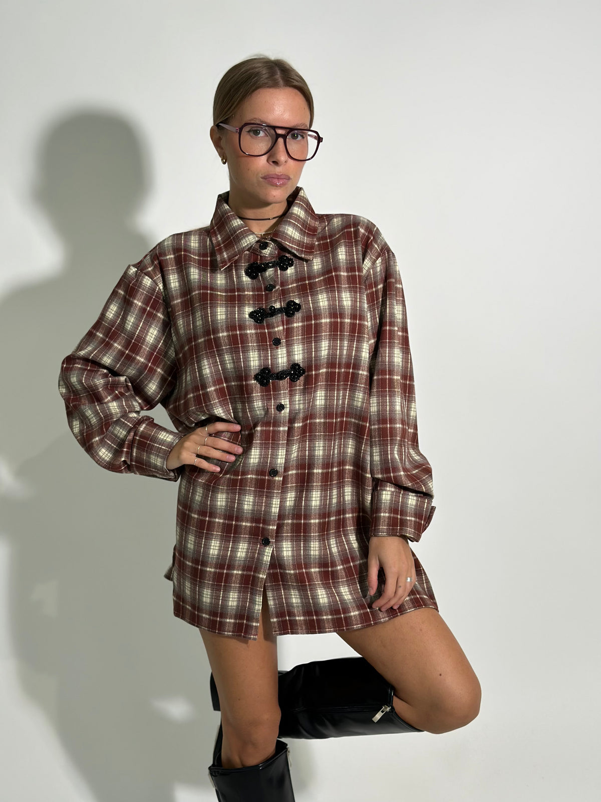 Camicia check alamari 0913 MATTONE