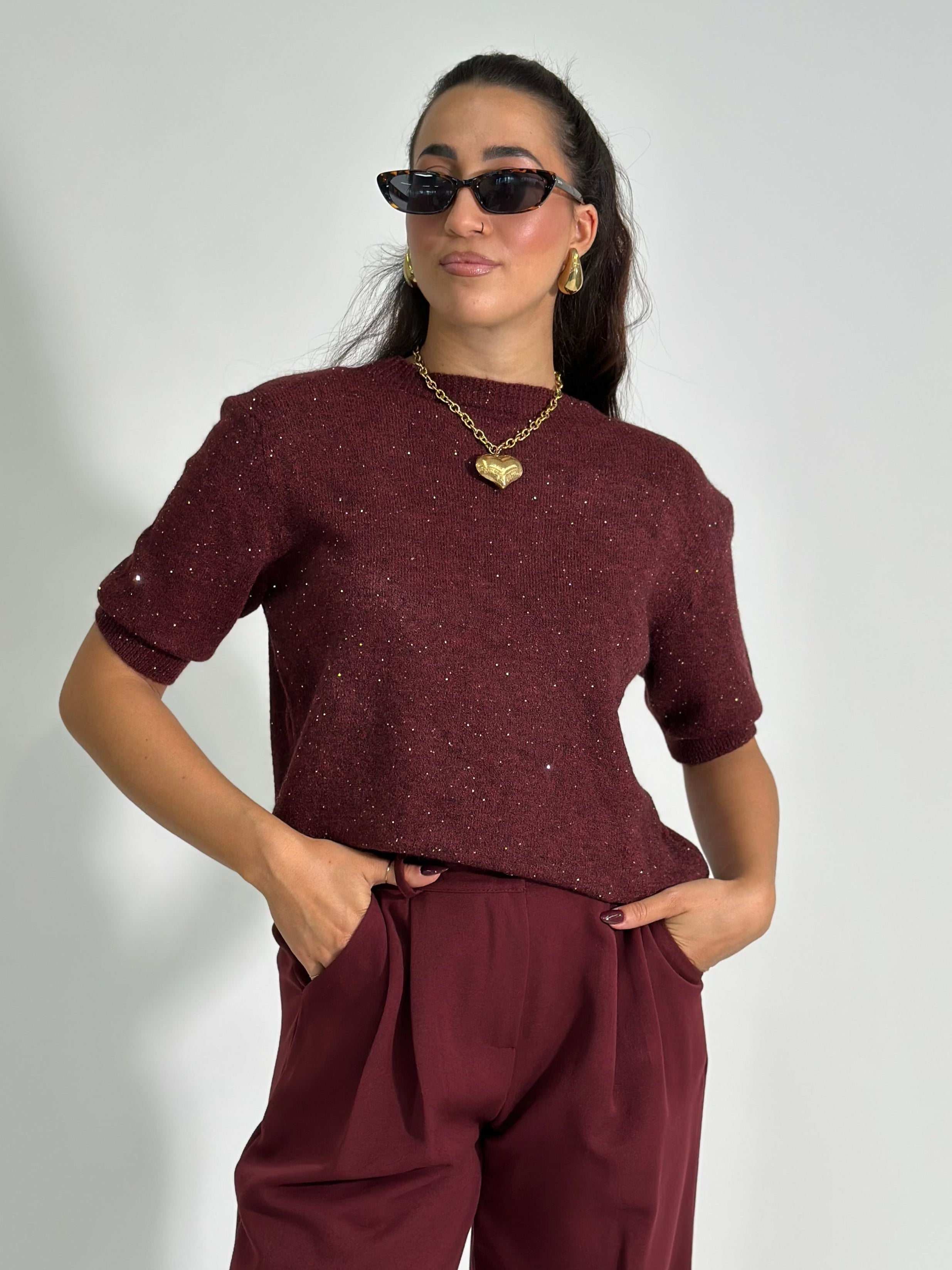 Maglia paillettes 25752 BURGUNDY
