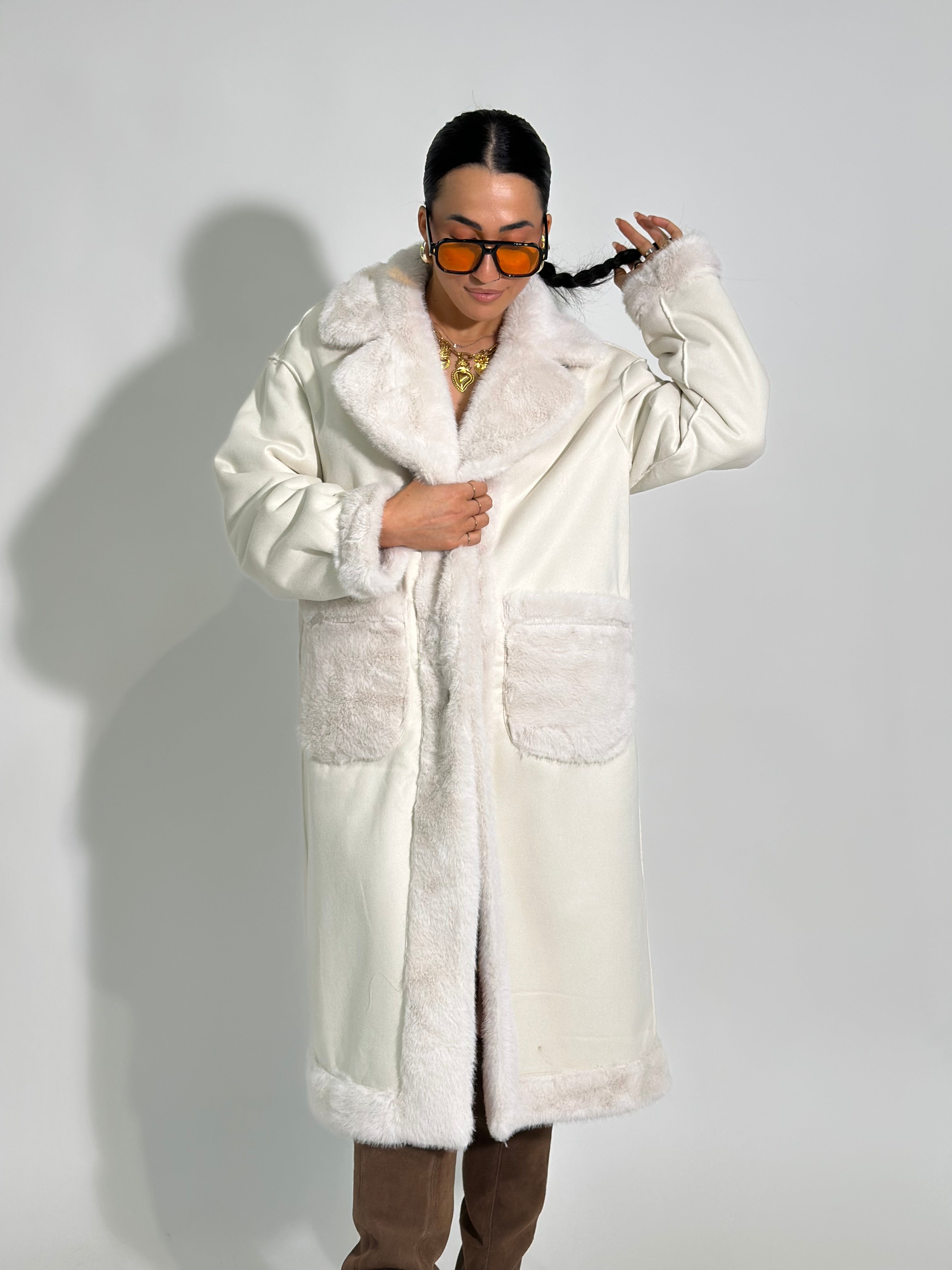 Cappotto double pelliccia TR8556 BIANCO