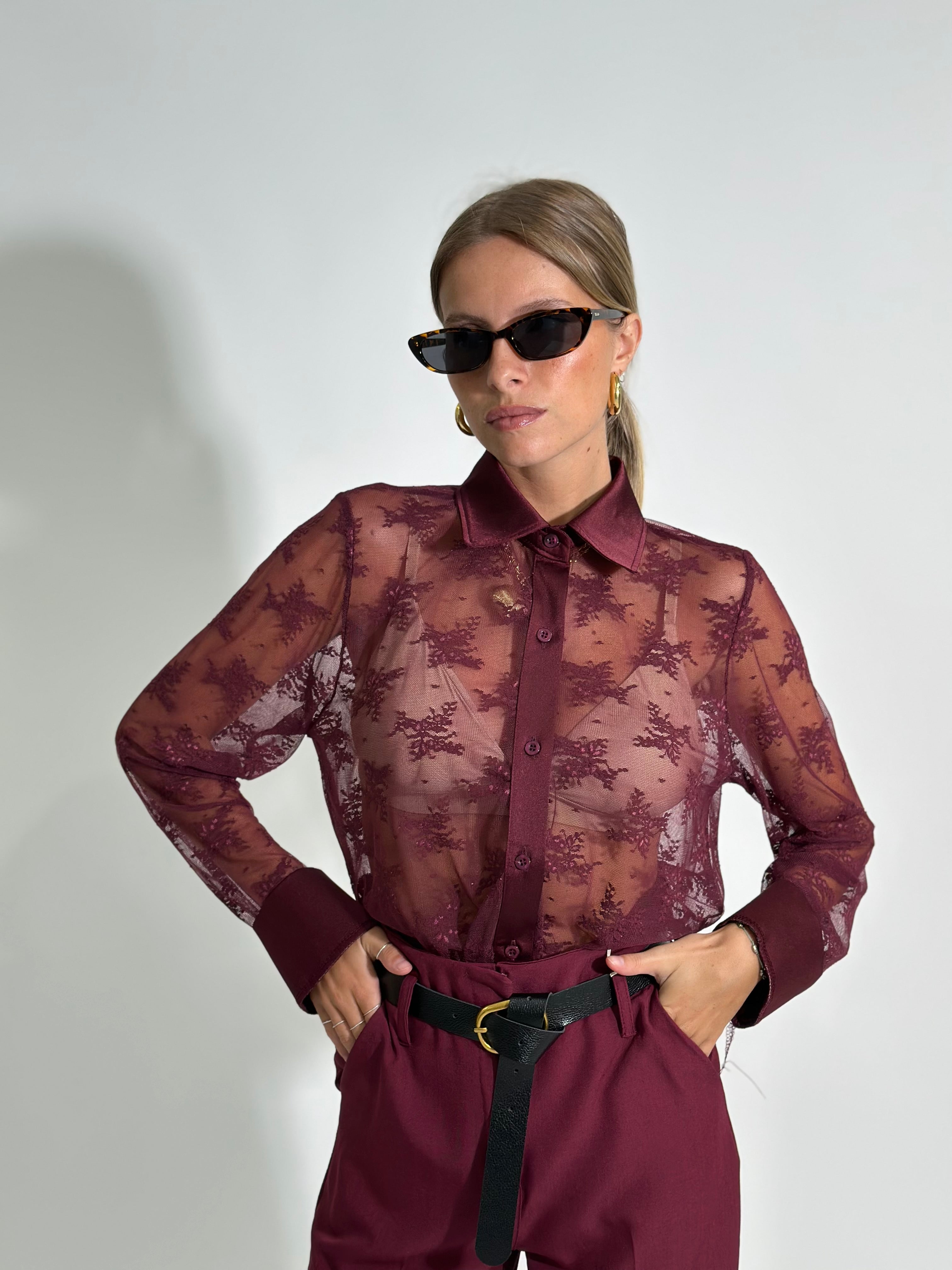 Camicia pizzo L3160 BORDO'