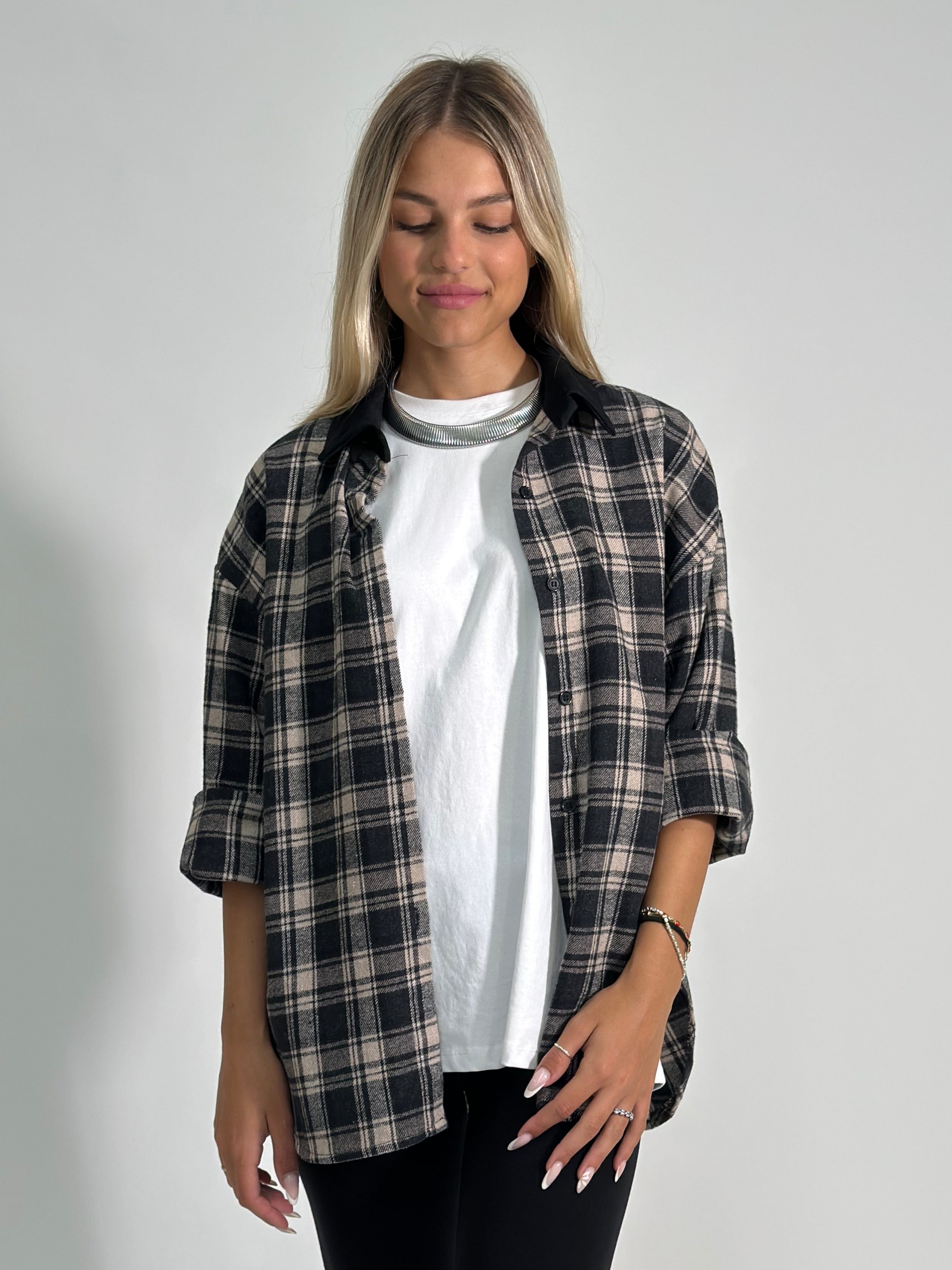 Camicia madras bicolore 51775 NERO