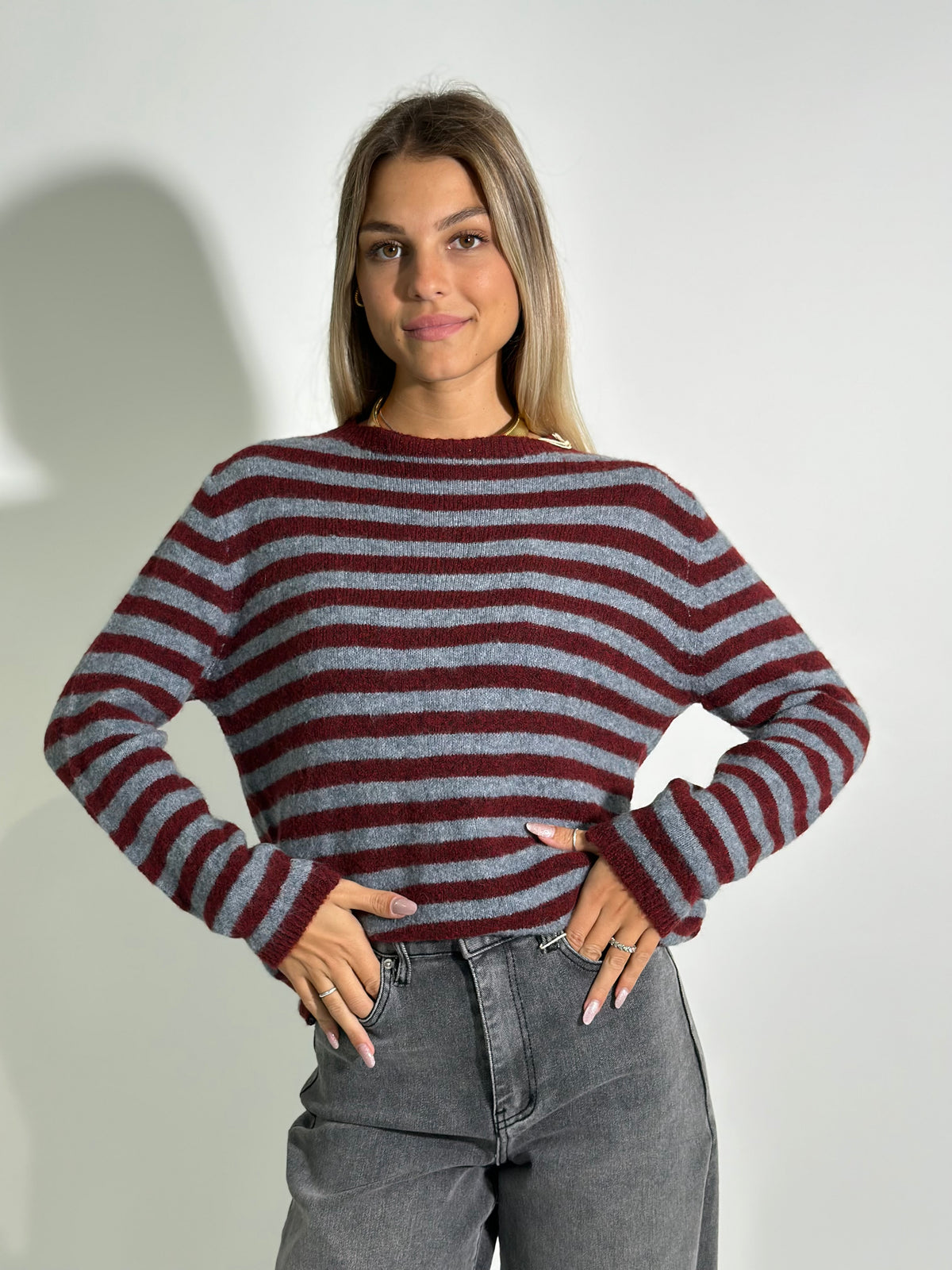 Maglia riga wool blend 1002 BORDO'