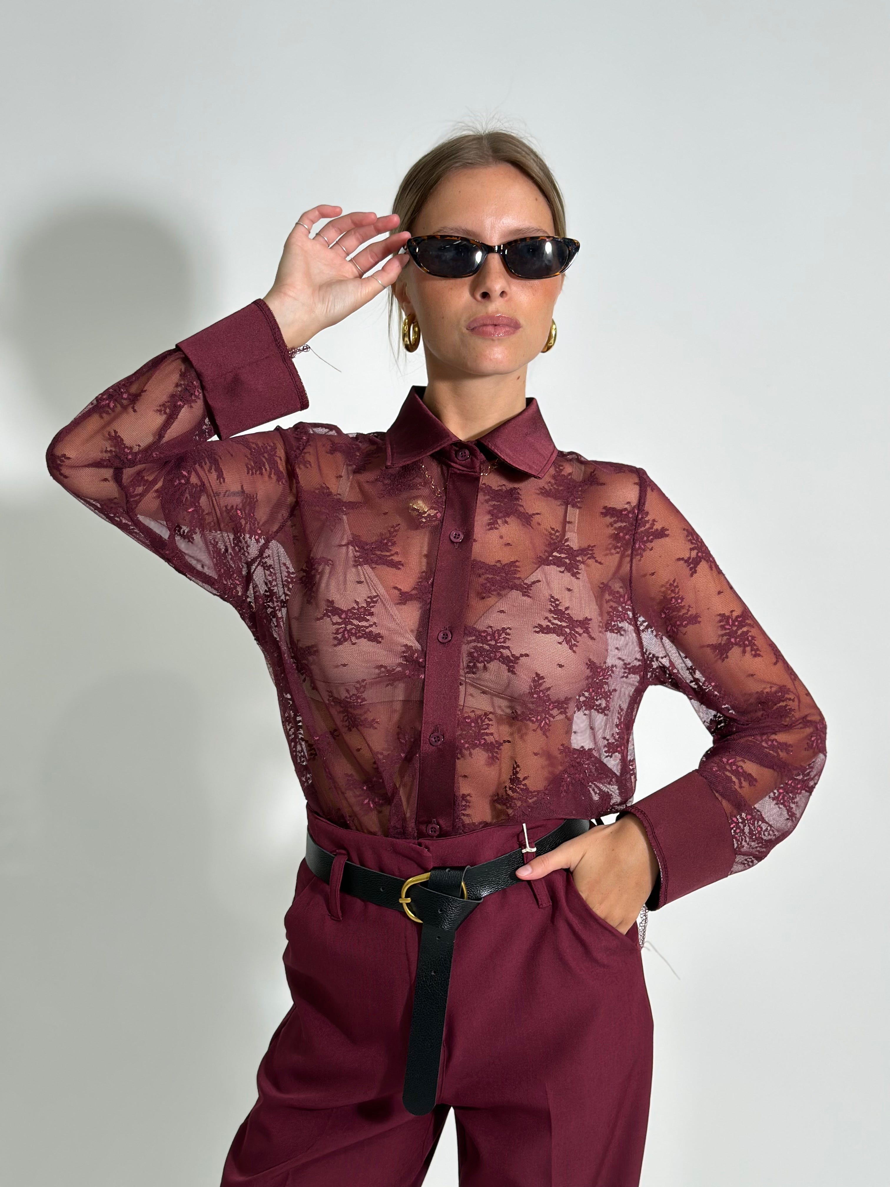 Camicia pizzo L3160 BORDO'