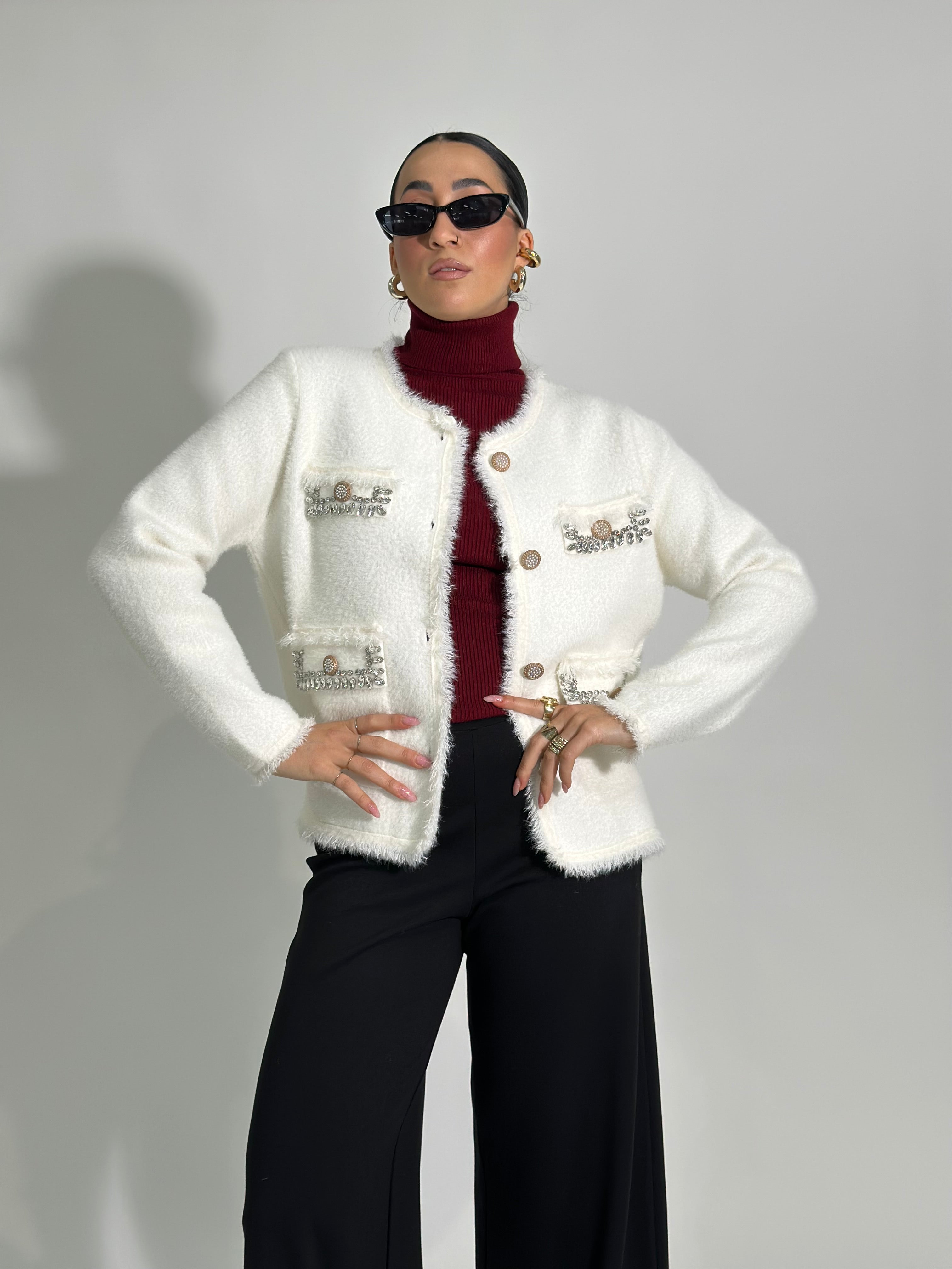 Cardigan CHNL corto 20059 BIANCO