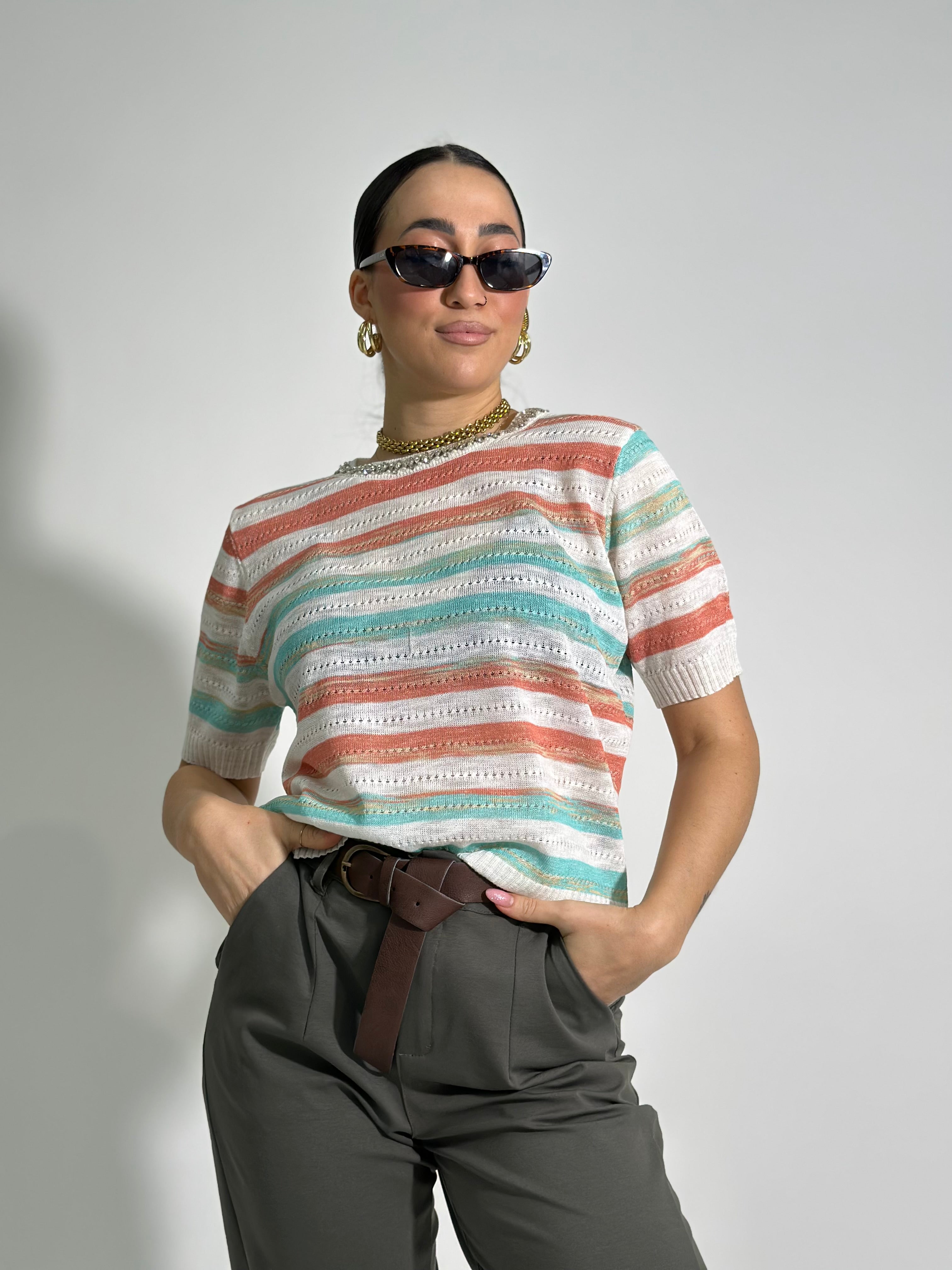 Maglia riga strass E5199